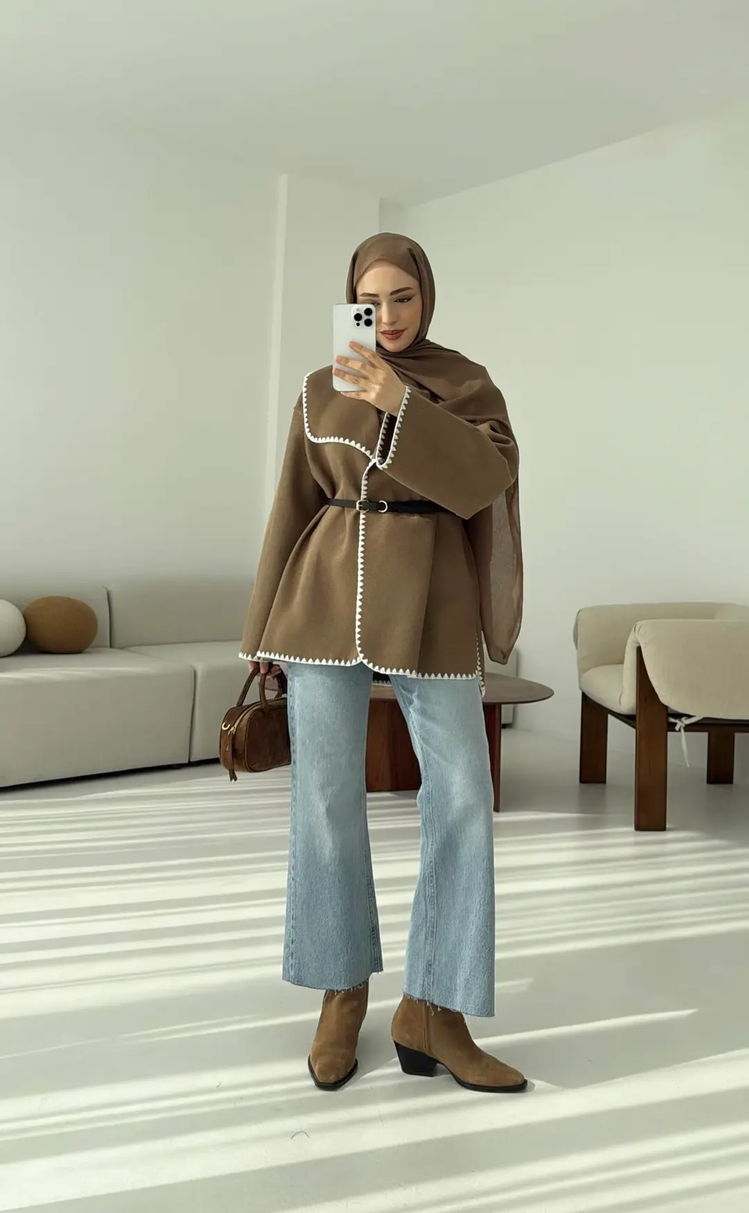 Dikişli Kaşe Ceket Camel