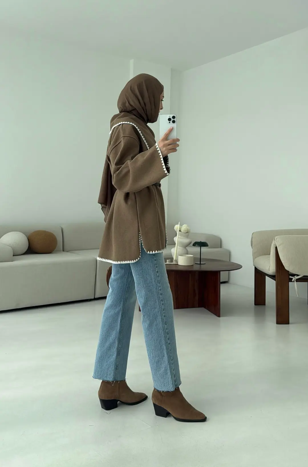 Dikişli Kaşe Ceket Camel