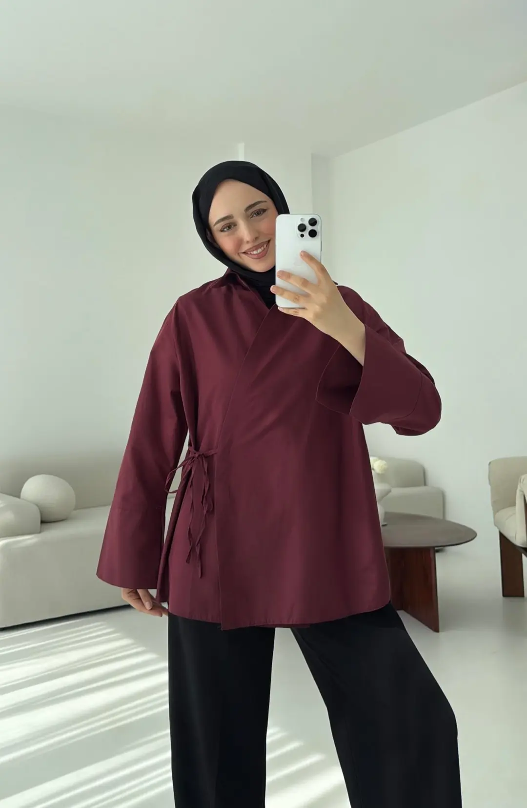 Çapraz Bağlamalı Kol Detay Gömlek Bordo
