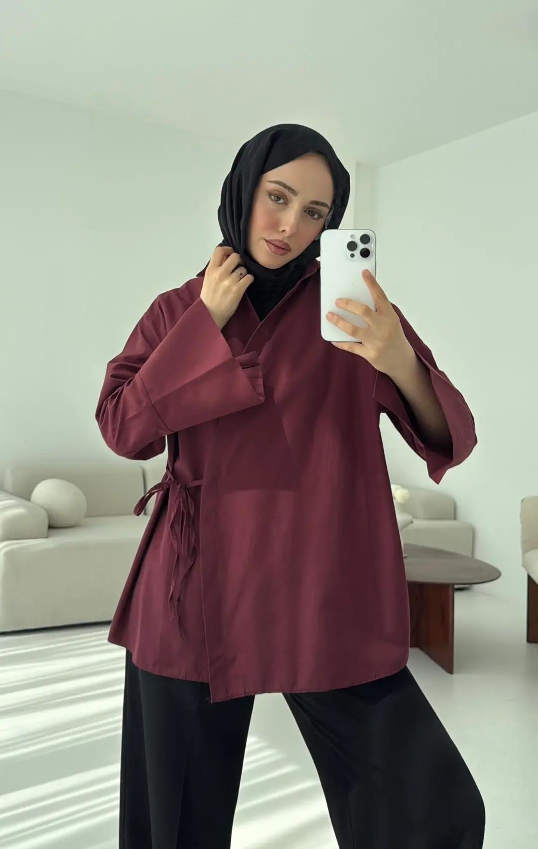 Çapraz Bağlamalı Kol Detay Gömlek Bordo