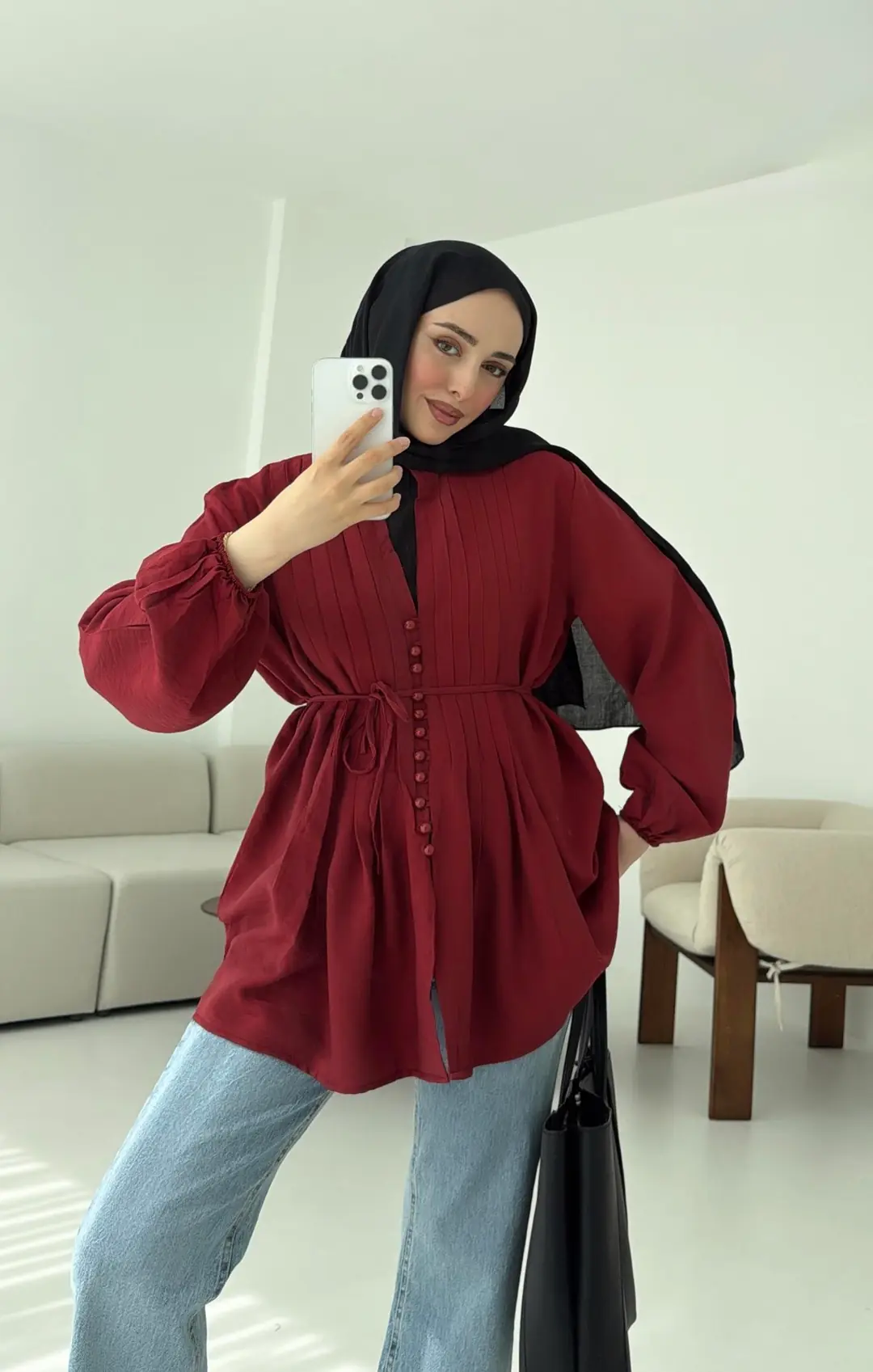 Nervürlü Gömlek Bordo