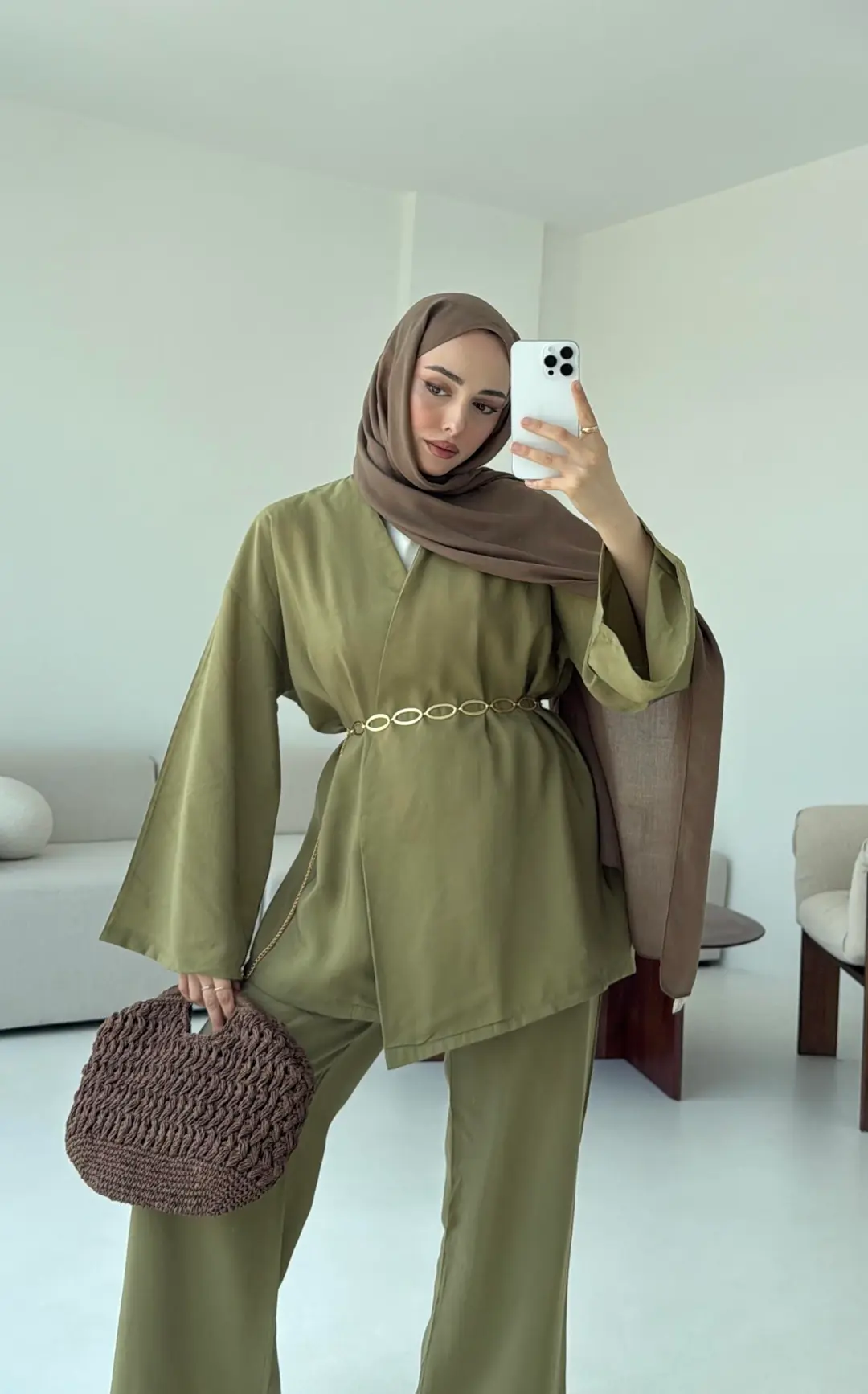 Bluz Biyeli Pantolon Takım Olive