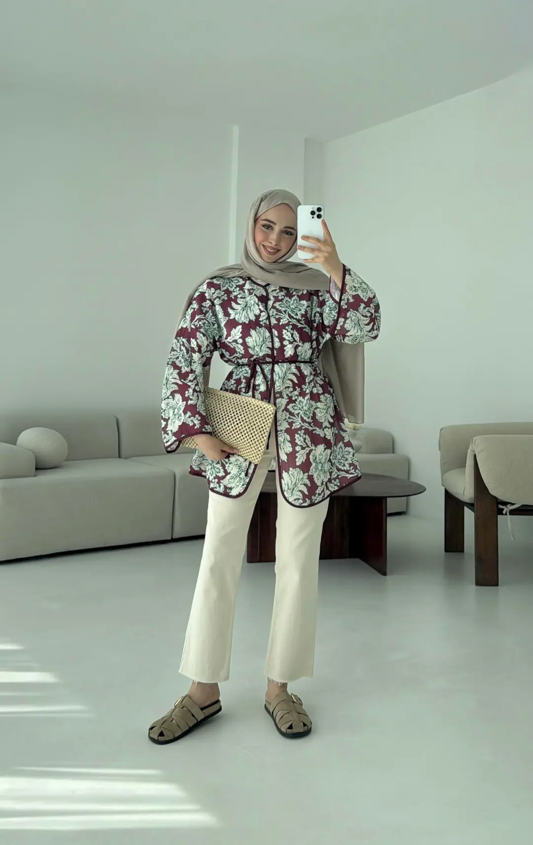 Dijital Baskılı Kimono Bordo