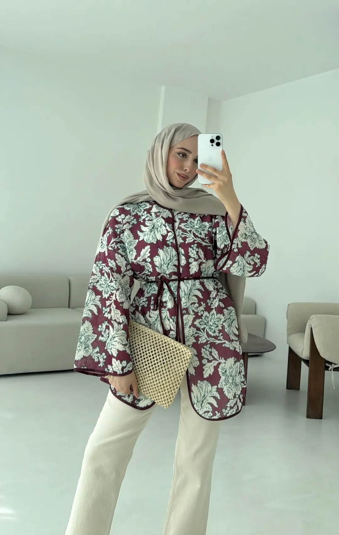 Dijital Baskılı Kimono Bordo