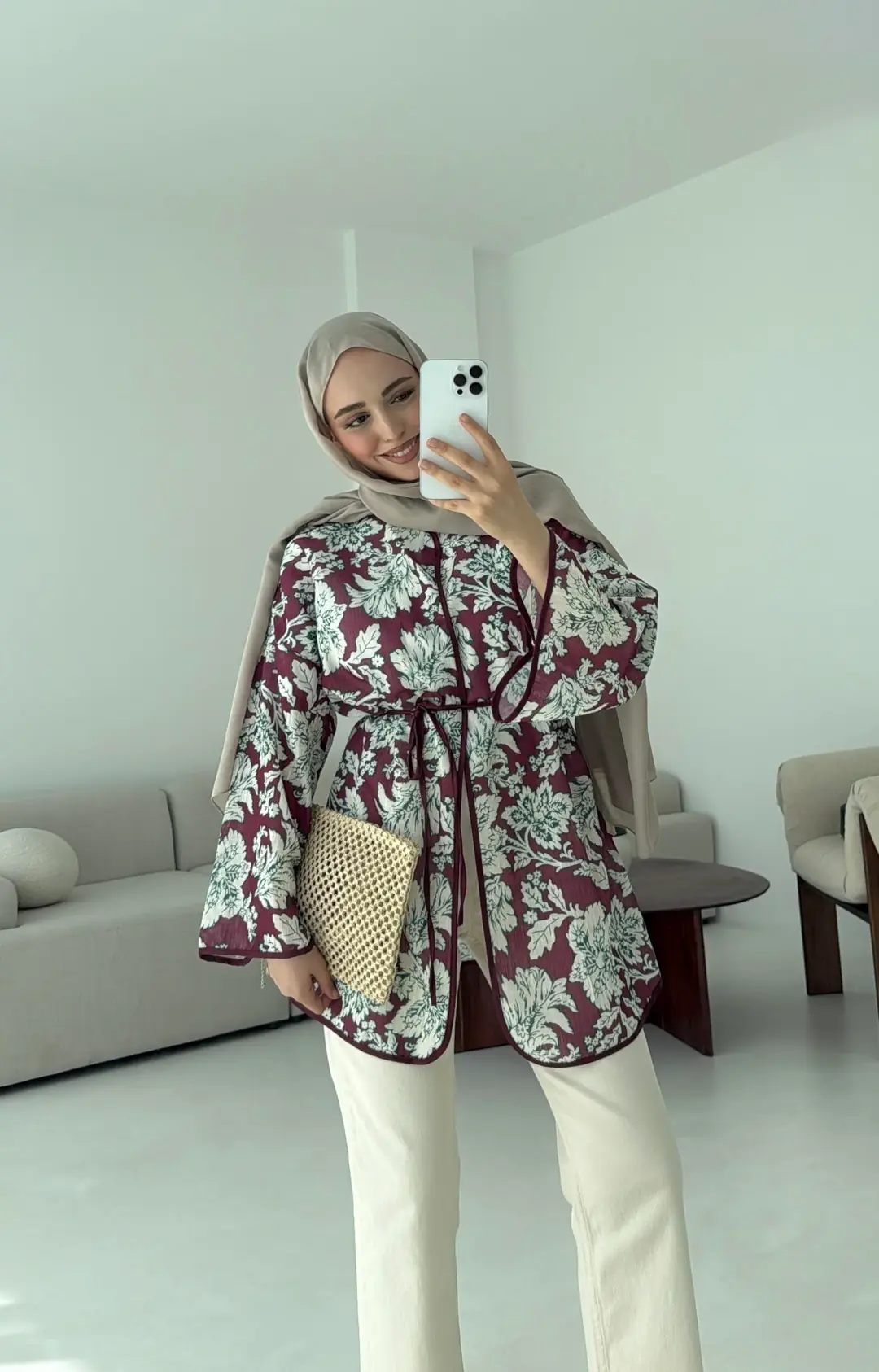 Dijital Baskılı Kimono Bordo