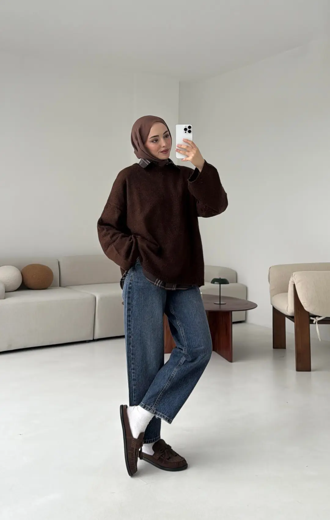Geniş Kol Basıc Kazak Kahve