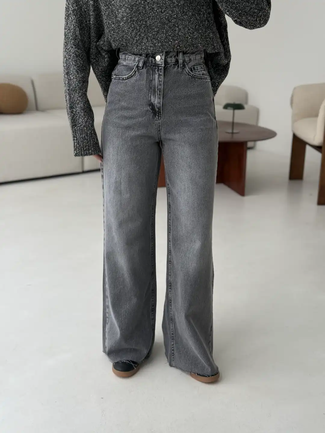 Wide Leg Gri Pantolon