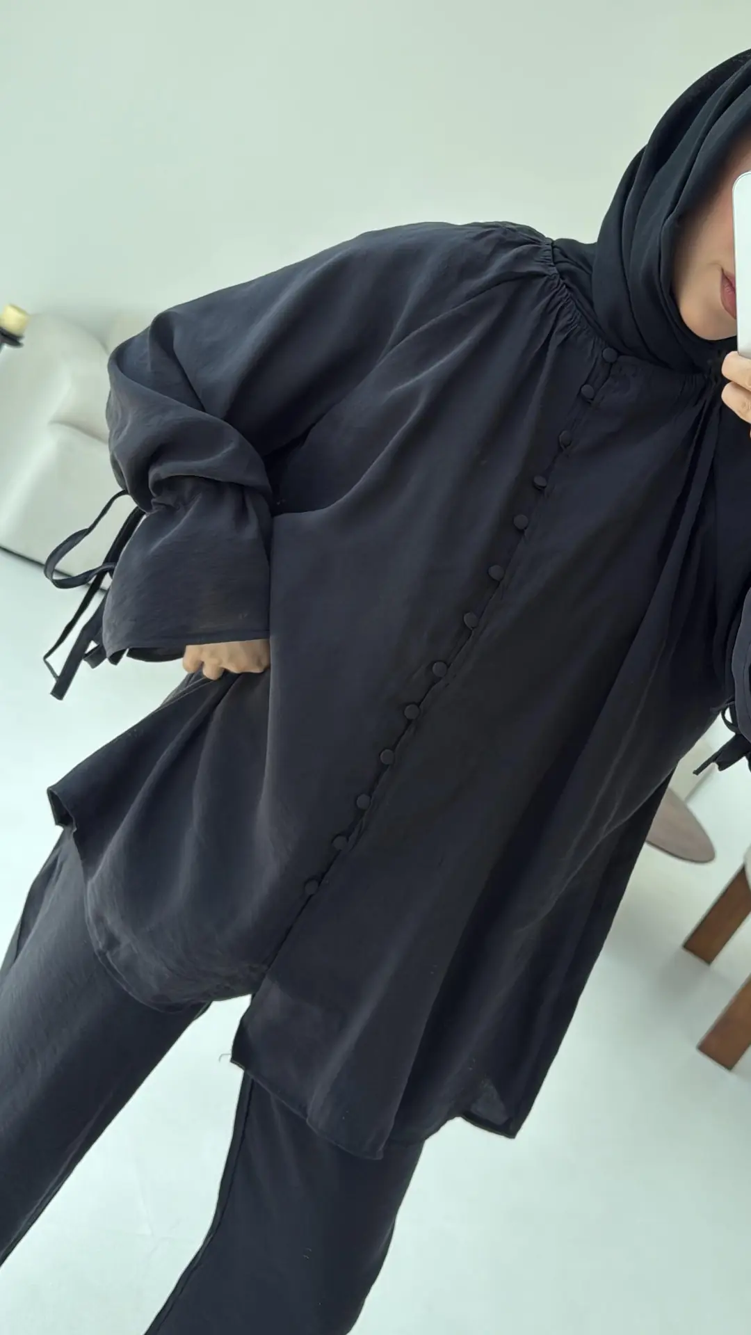 Birit Düğmeli Tencel Takım Siyah