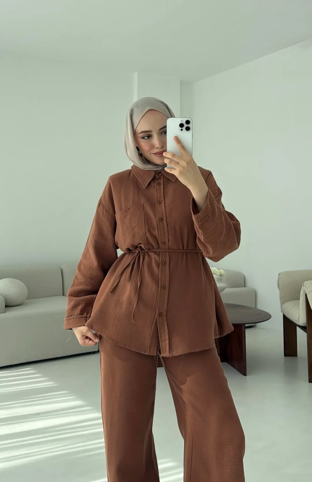 Müslin Pantolon Takım Kahverengi