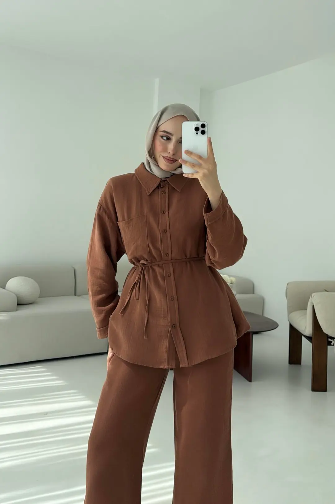 Müslin Pantolon Takım Kahverengi