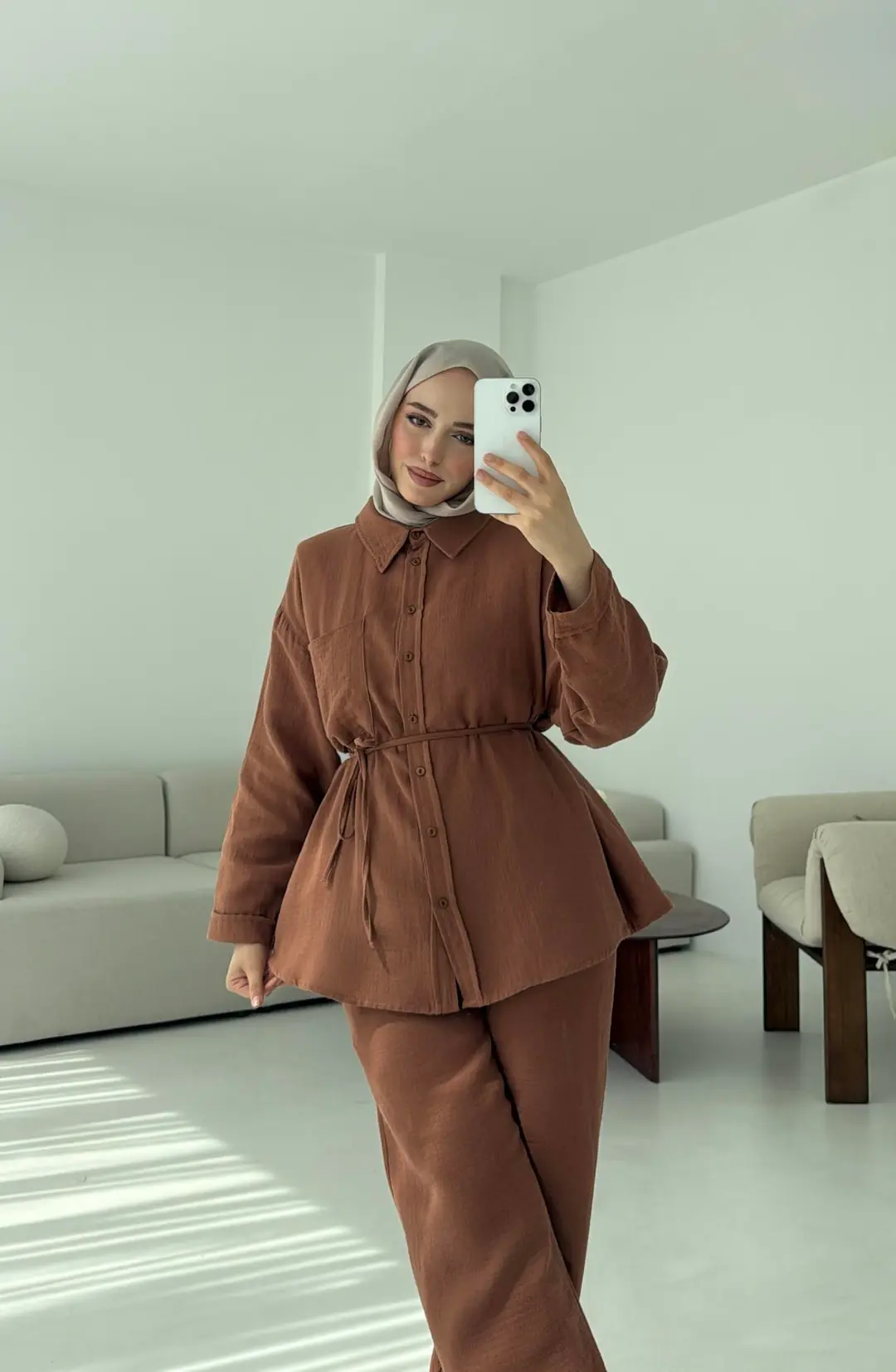 Müslin Pantolon Takım Kahverengi