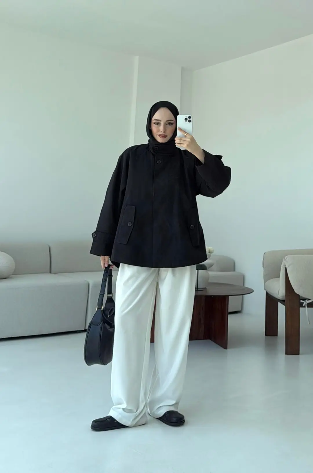 Minimal Yakalı Trençkot Siyah