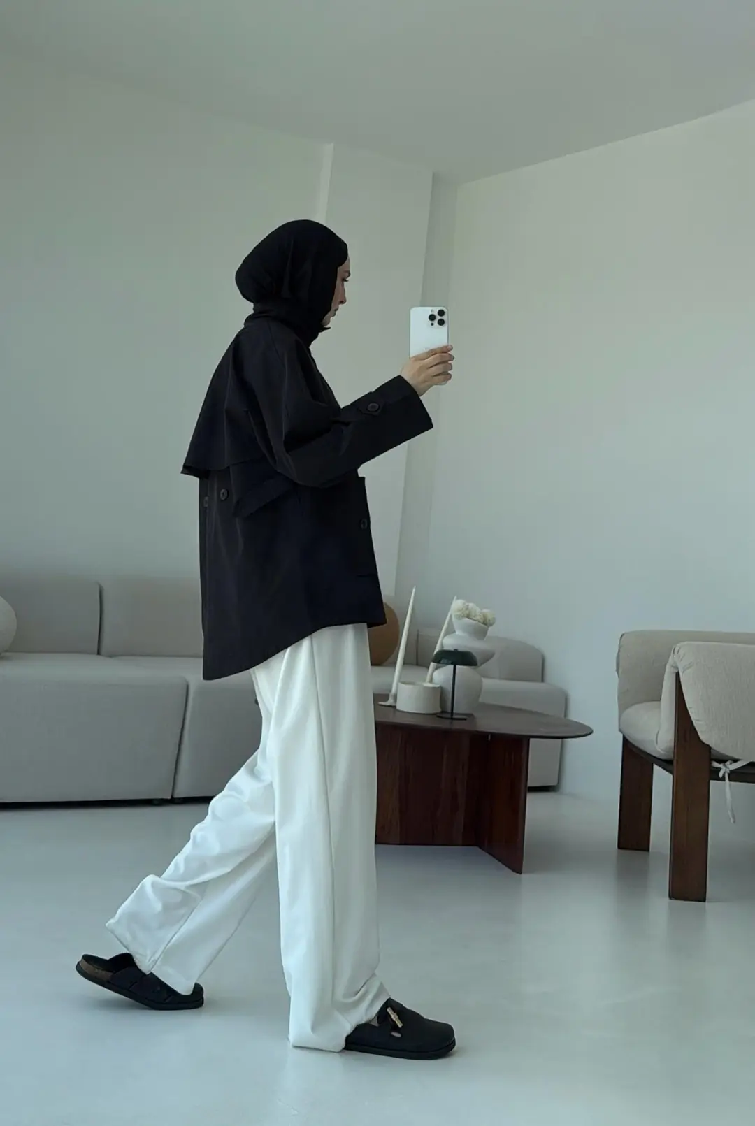 Minimal Yakalı Trençkot Siyah