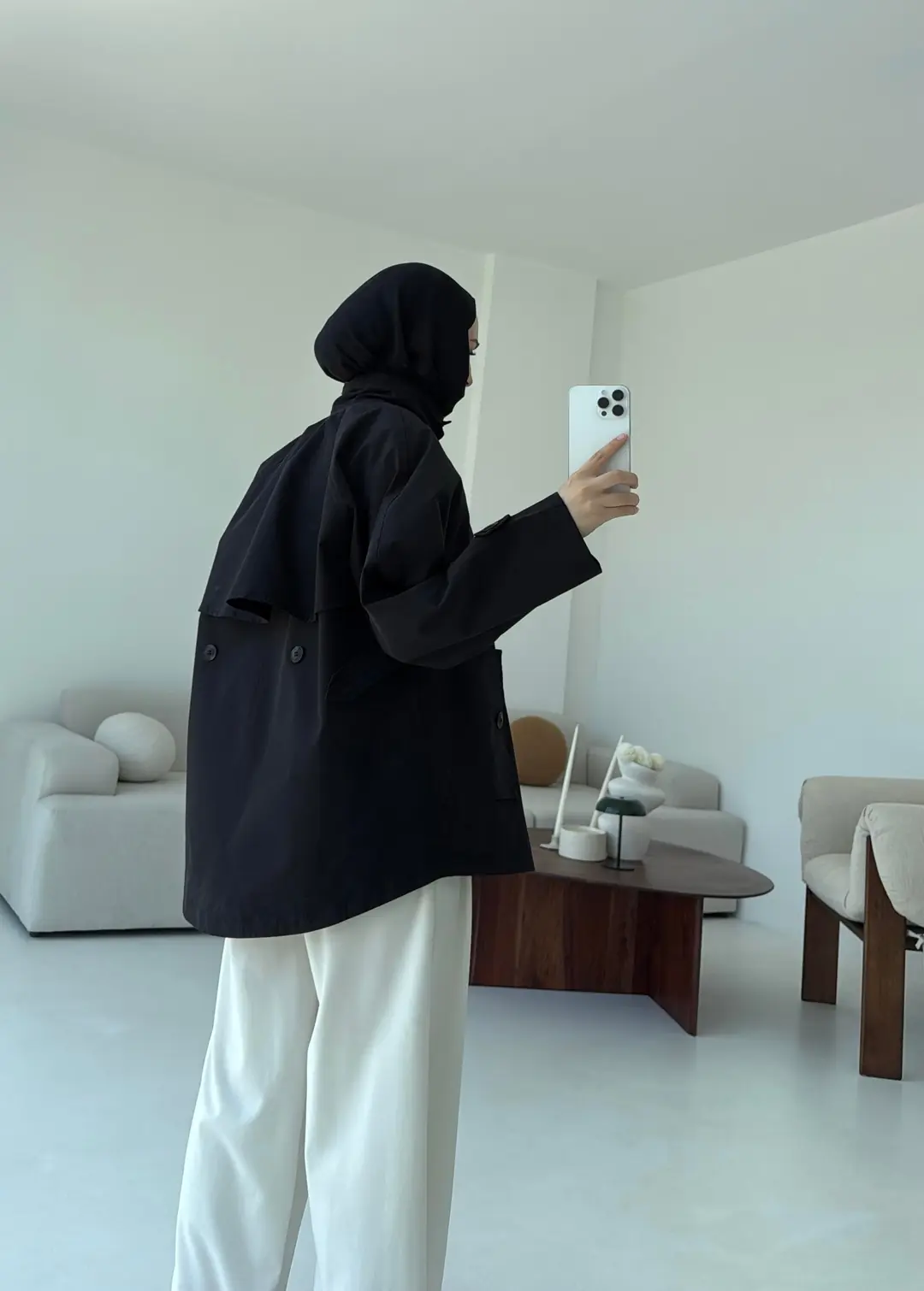 Minimal Yakalı Trençkot Siyah