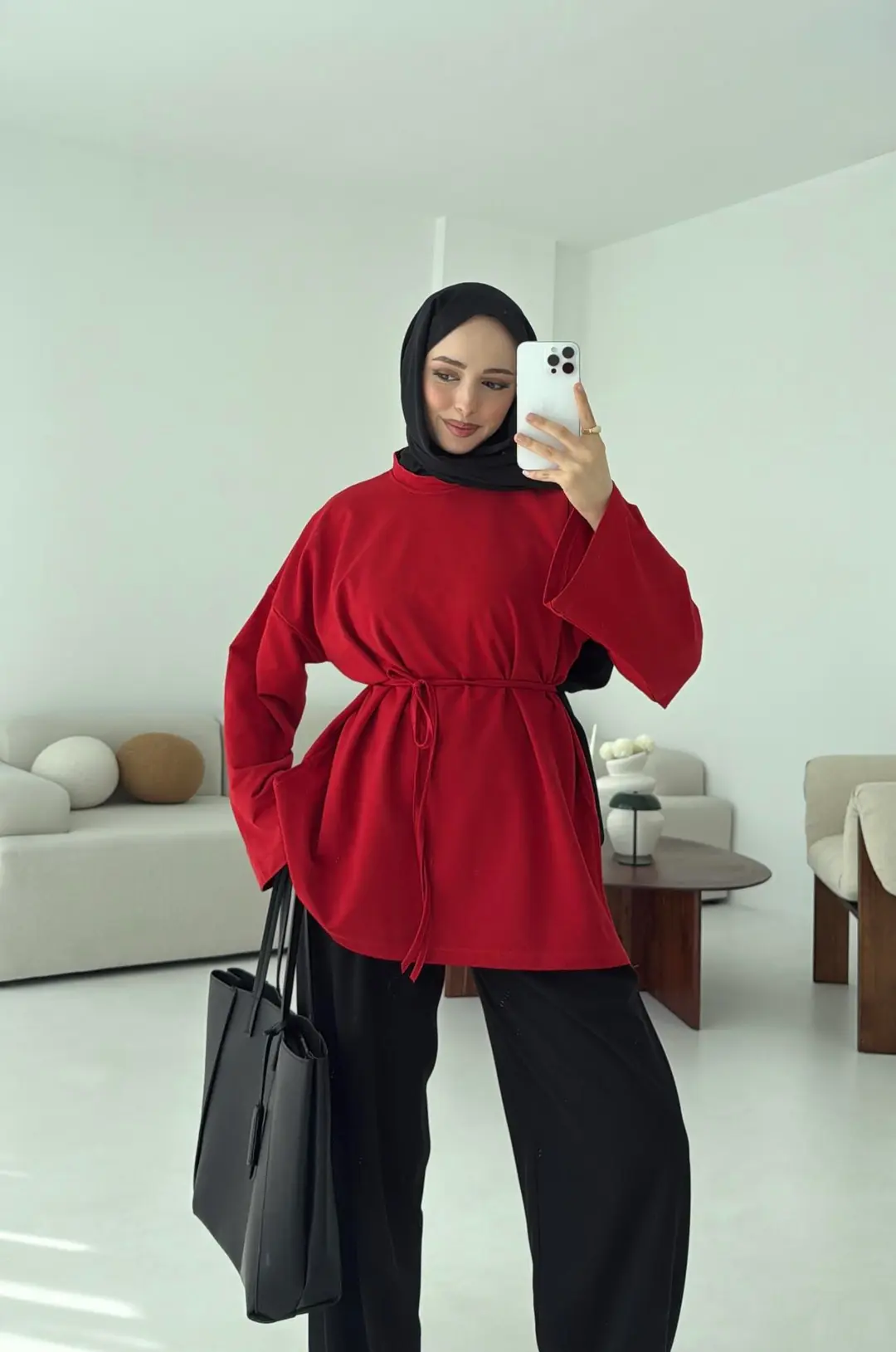 İki iplik Baglamalı Bluz Koyu Kırmızı