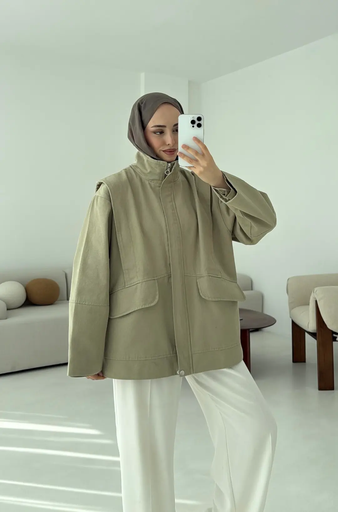 Premium Gabardin Tasarım Ceket Haki