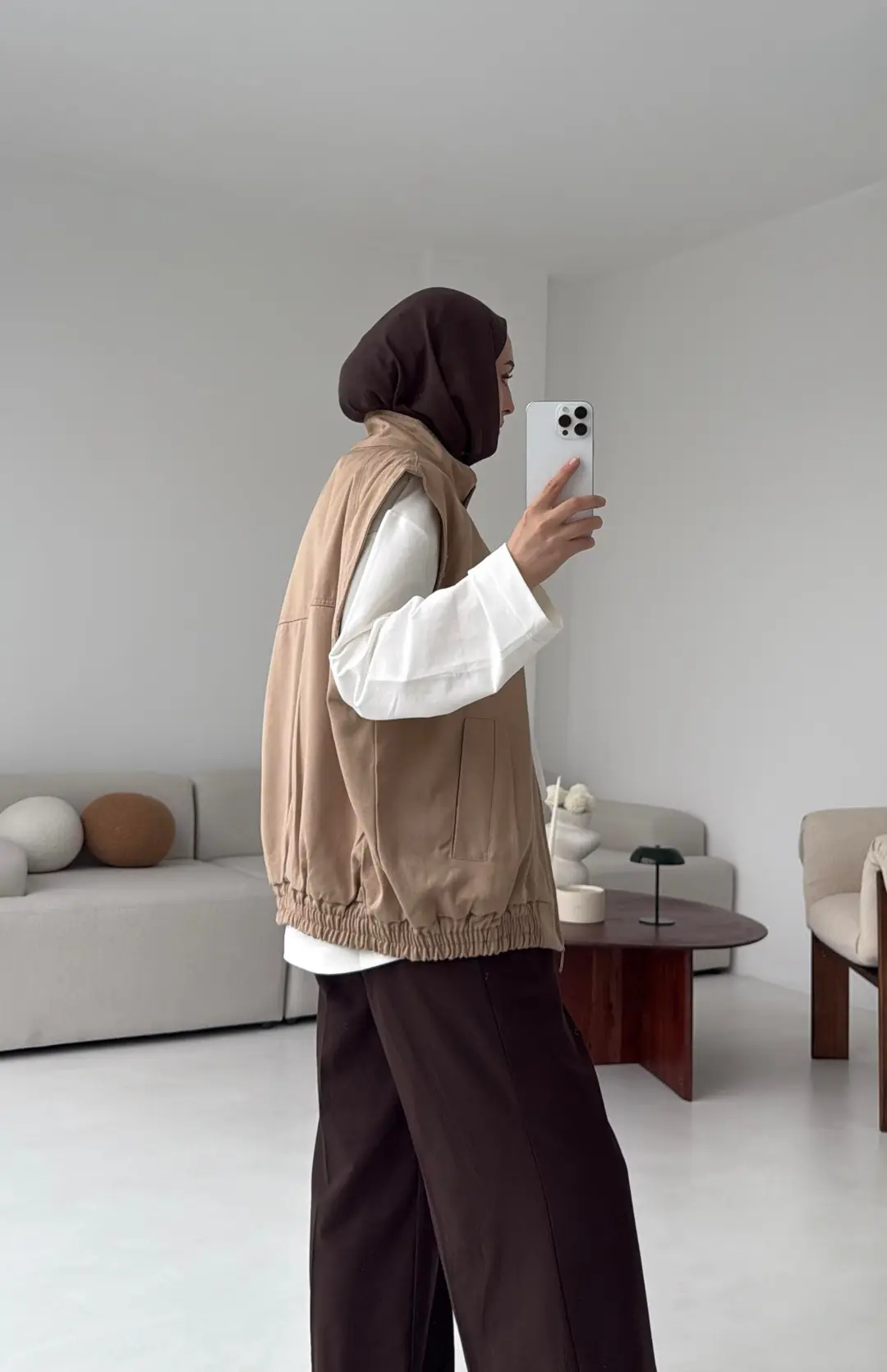 Dik Yaka Bej Gabardin Yelek