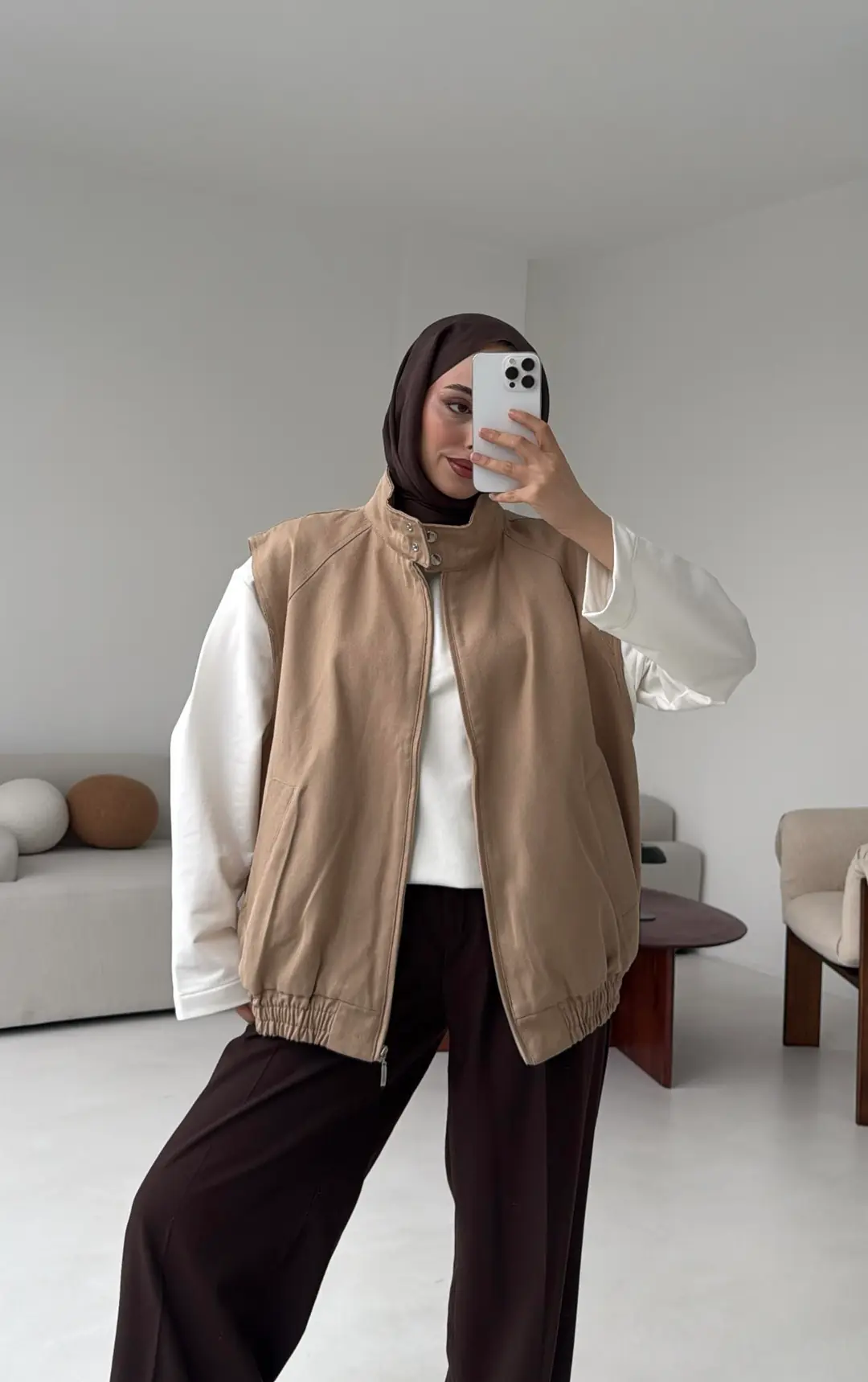 Dik Yaka Bej Gabardin Yelek