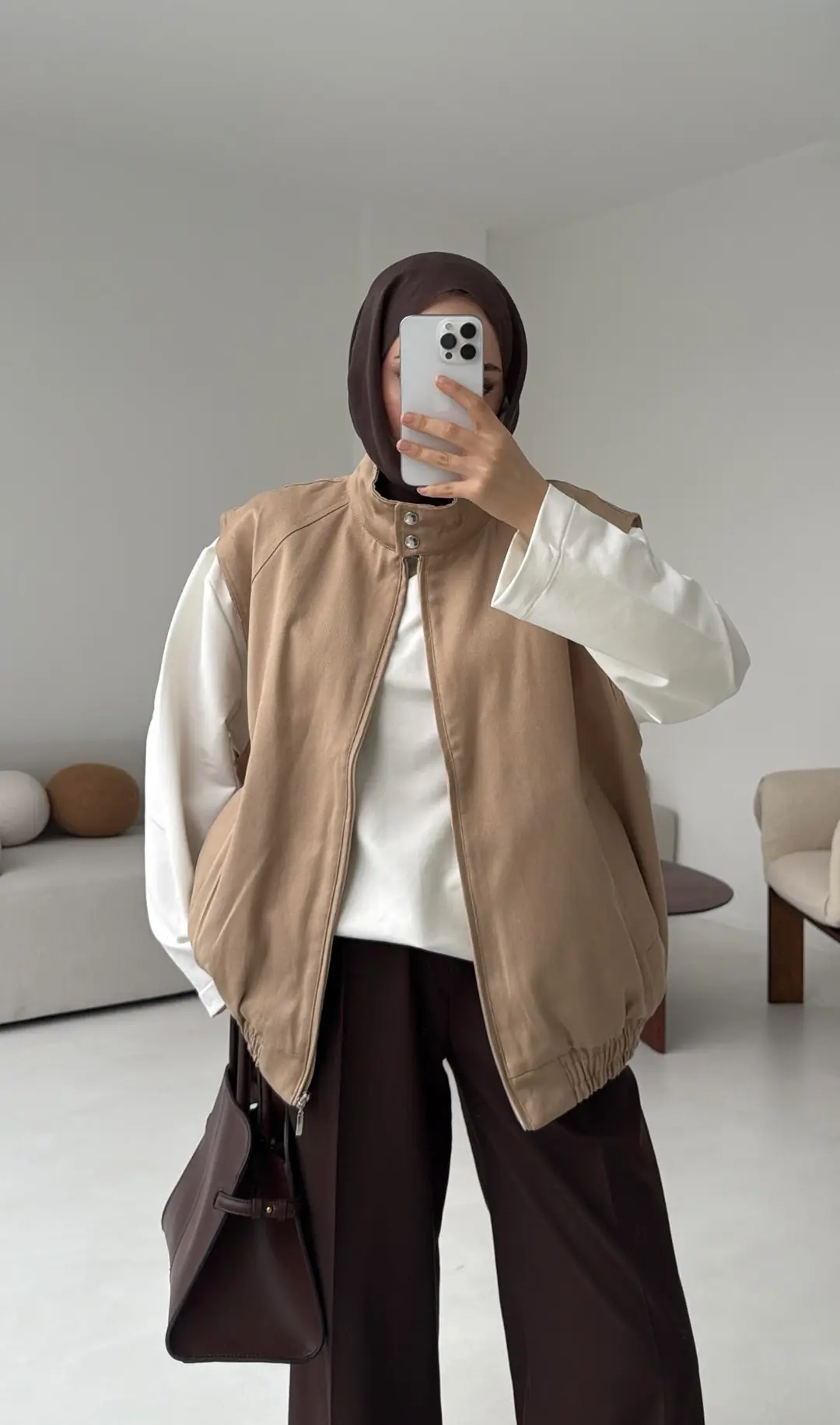 Dik Yaka Bej Gabardin Yelek