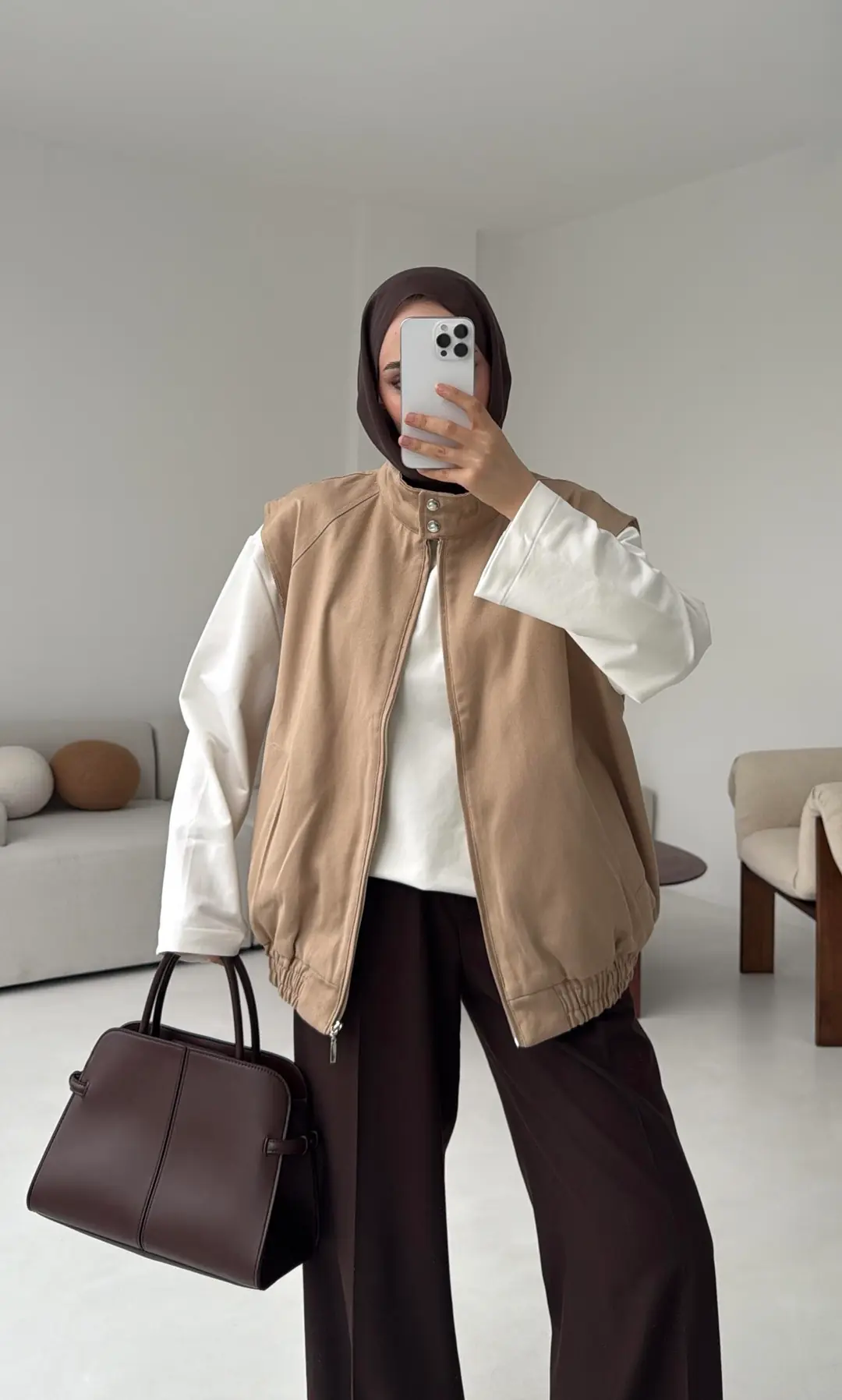 Dik Yaka Bej Gabardin Yelek
