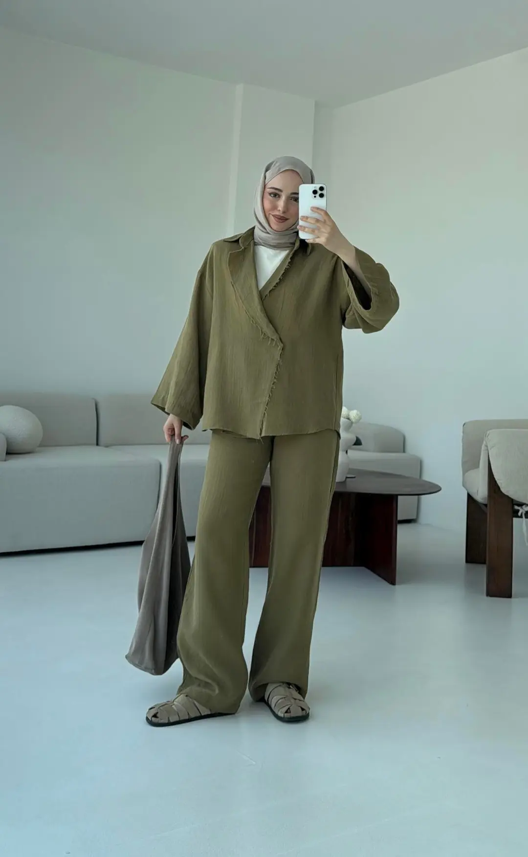 Müslin Düğmeli Kimono Takım Yeşil