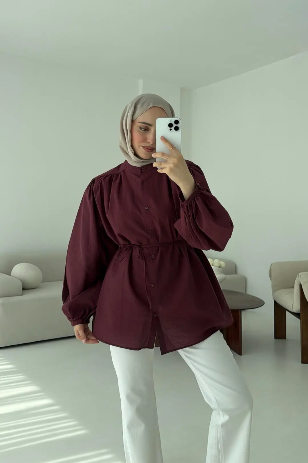 Risa Balon Kol Gömlek Bordo