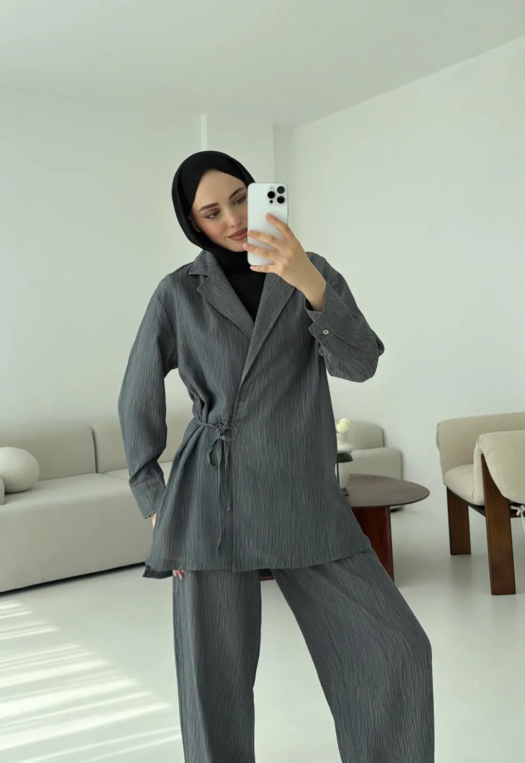 Ağaç Kabugu Desen Takım Gri