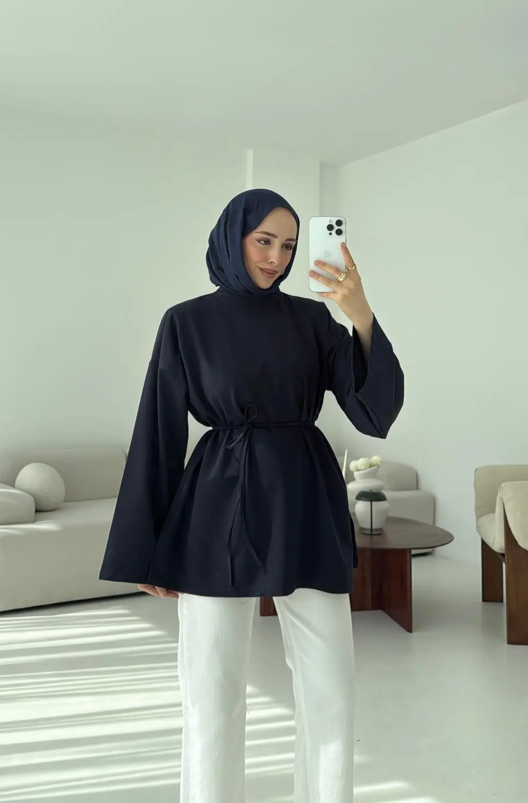 İki iplik Baglamalı Bluz Lacivert