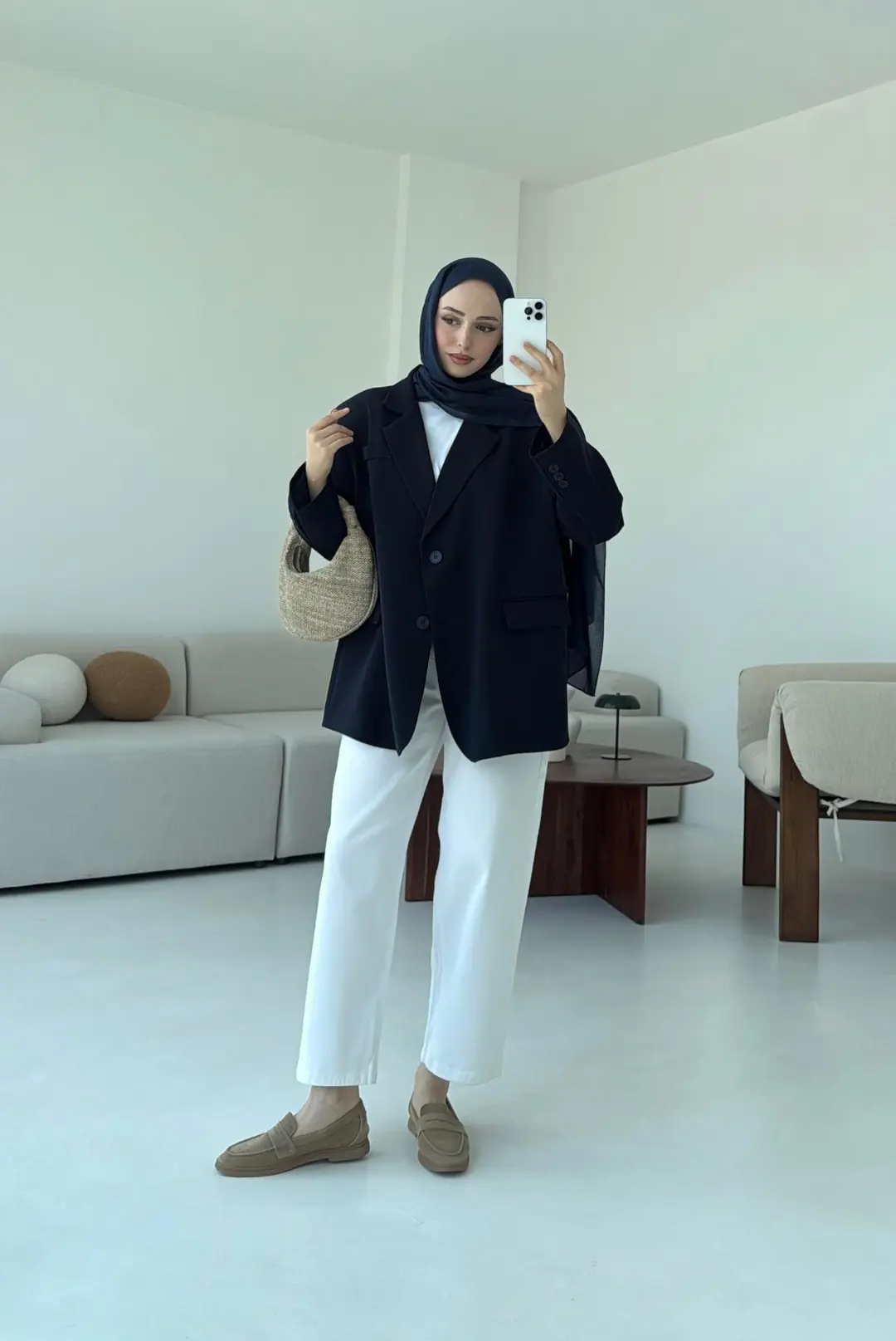 Çift Dügmeli Oversize Blazer Ceket Lacivert