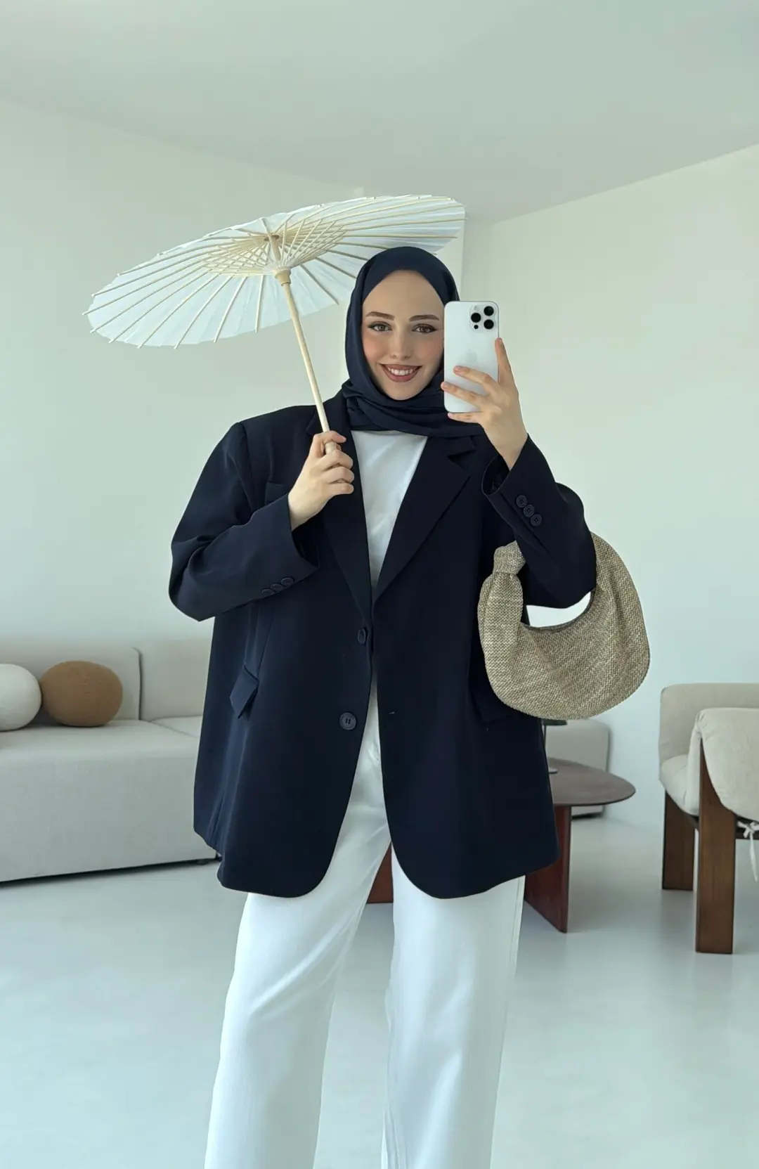 Çift Dügmeli Oversize Blazer Ceket Lacivert