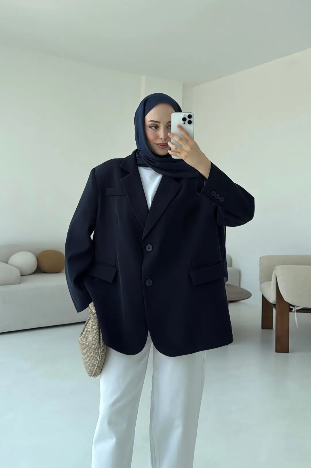 Çift Dügmeli Oversize Blazer Ceket Lacivert