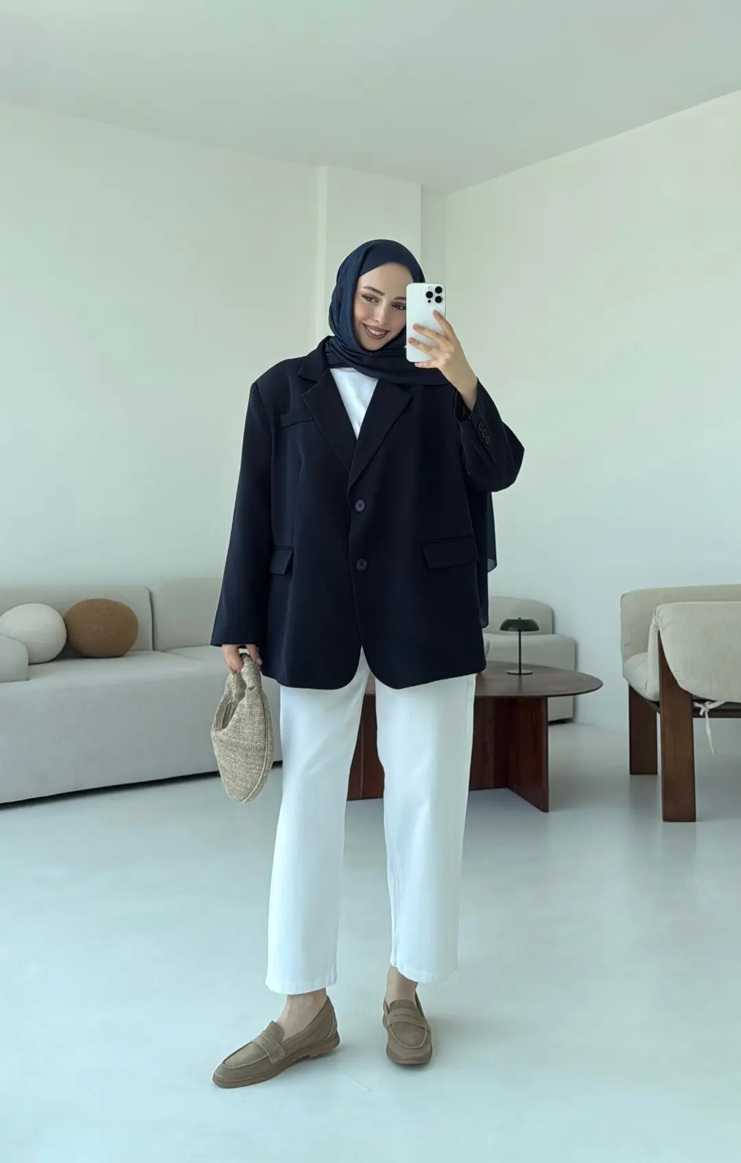 Çift Dügmeli Oversize Blazer Ceket Lacivert