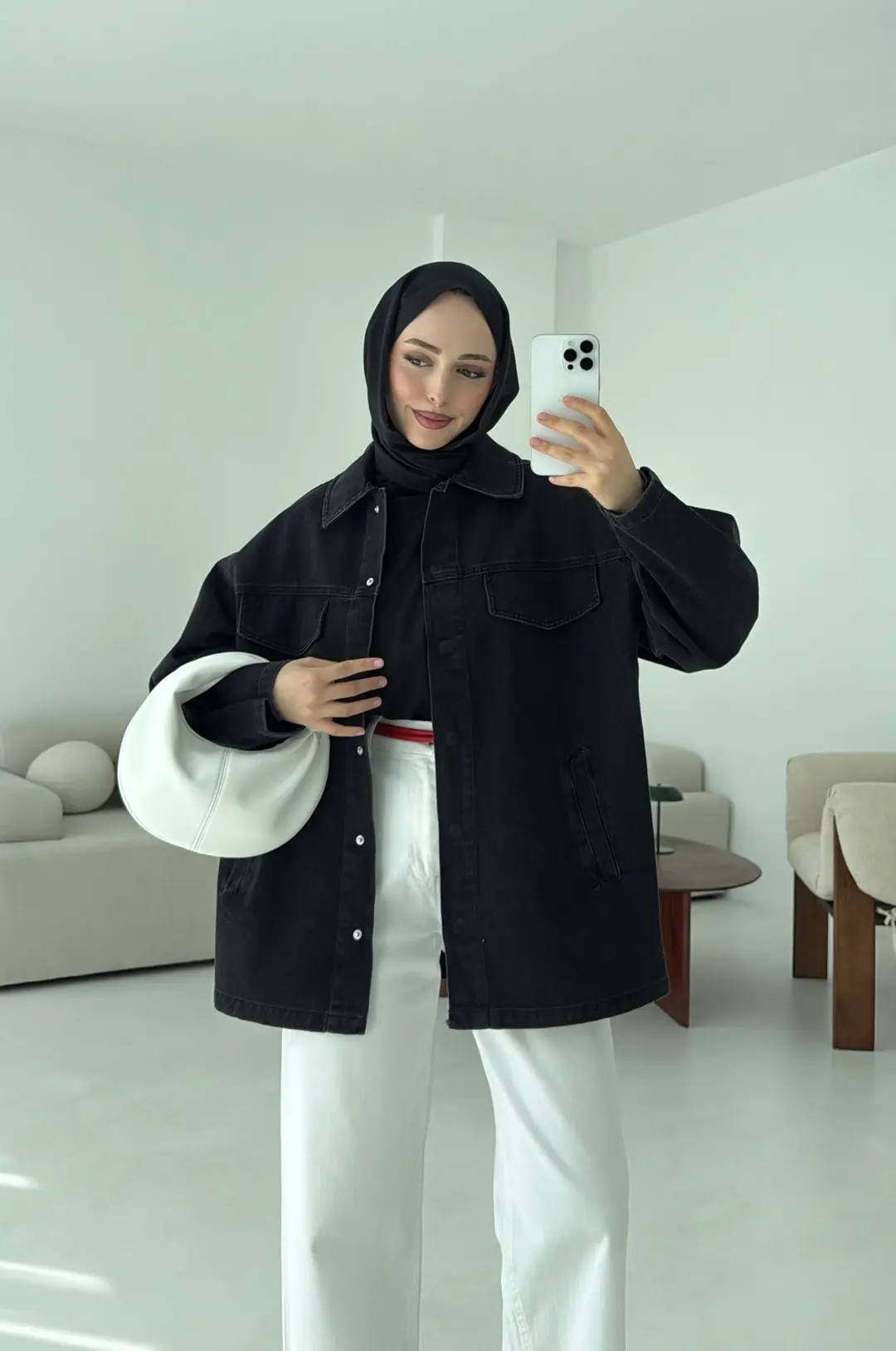 Bağlamalı Denim Ceket Siyah