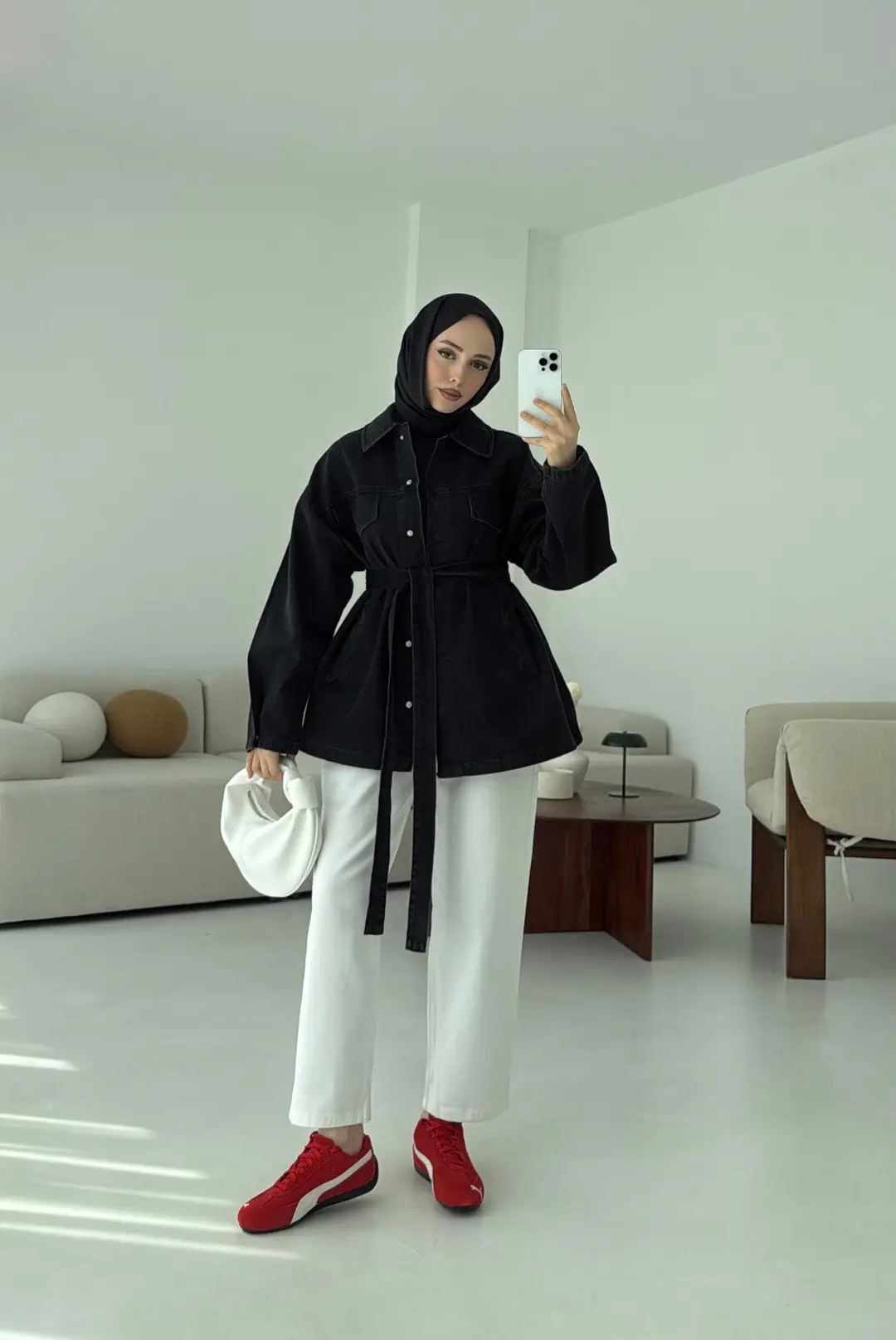 Bağlamalı Denim Ceket Siyah