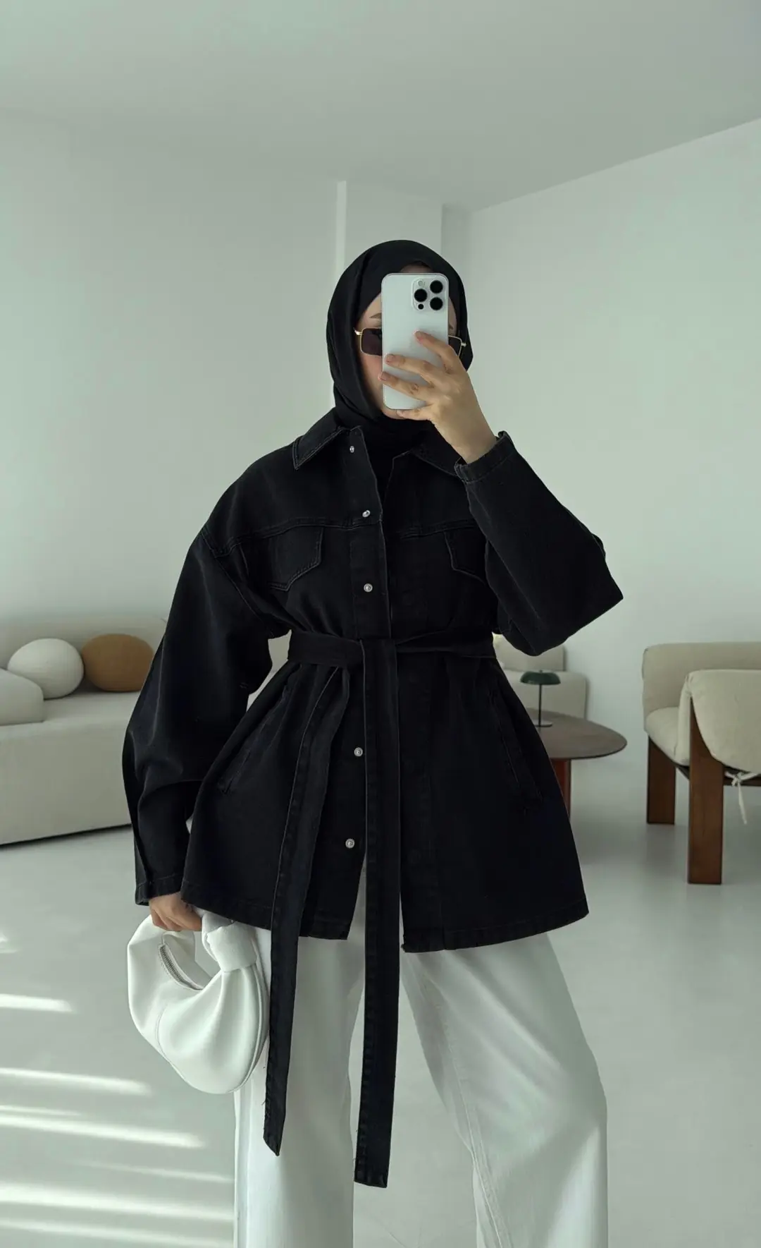 Bağlamalı Denim Ceket Siyah