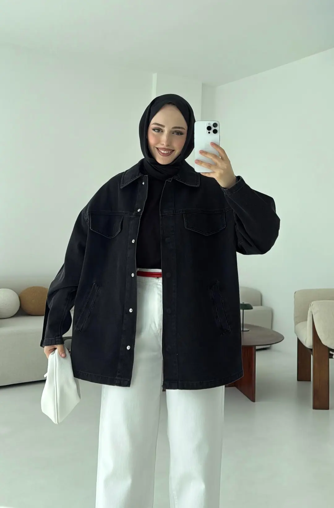 Bağlamalı Denim Ceket Siyah