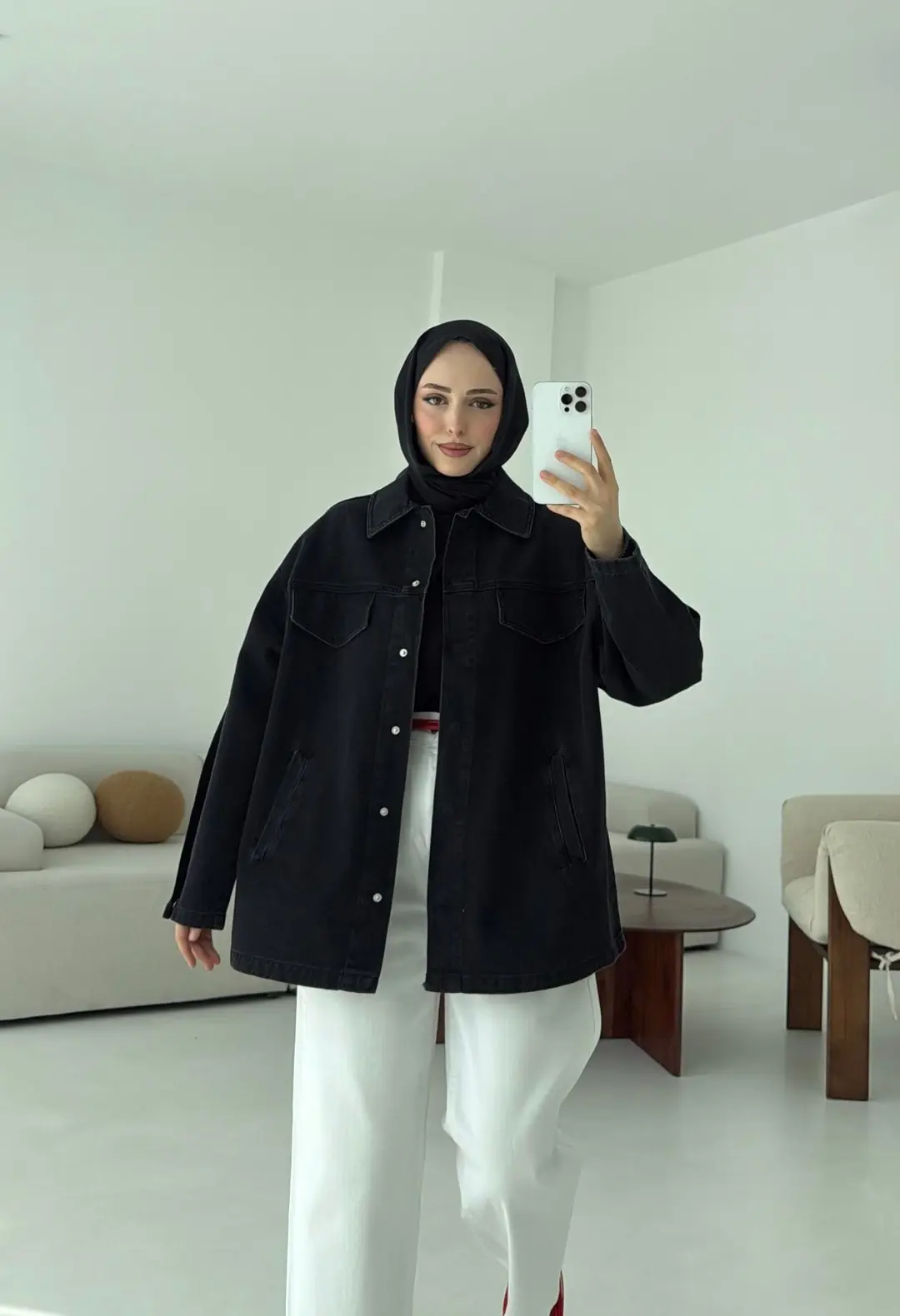 Bağlamalı Denim Ceket Siyah