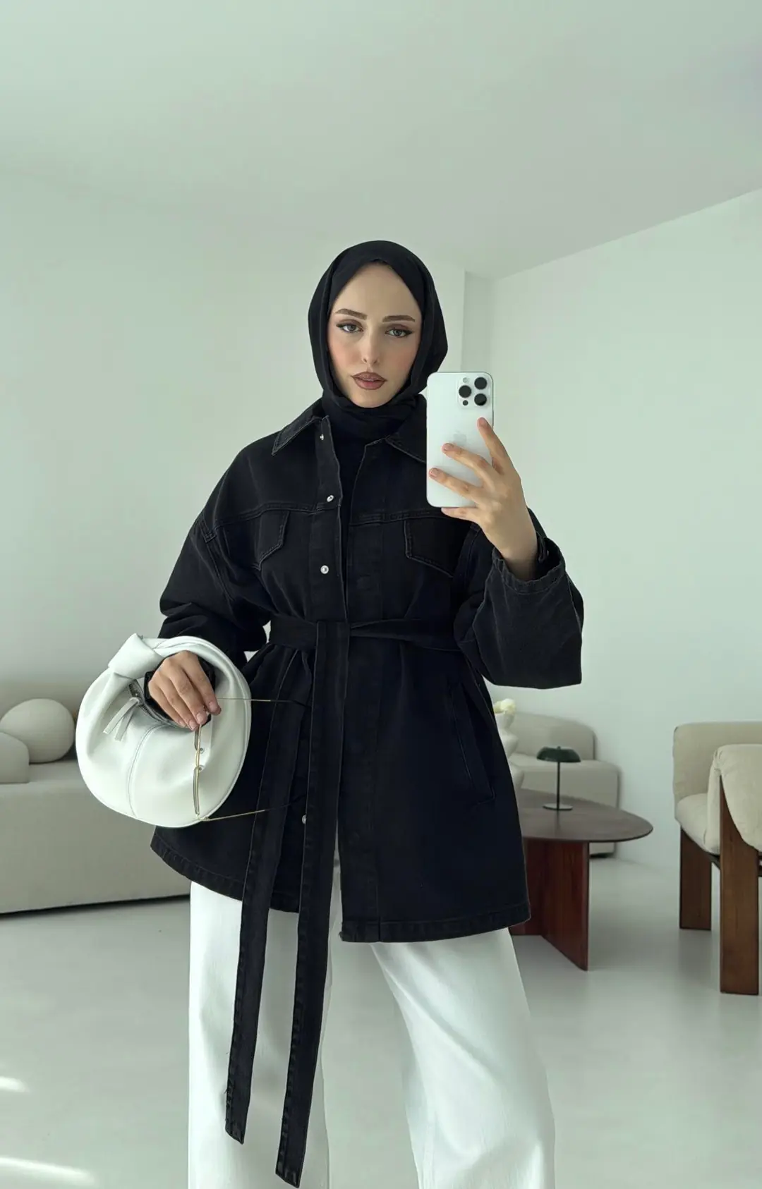 Bağlamalı Denim Ceket Siyah