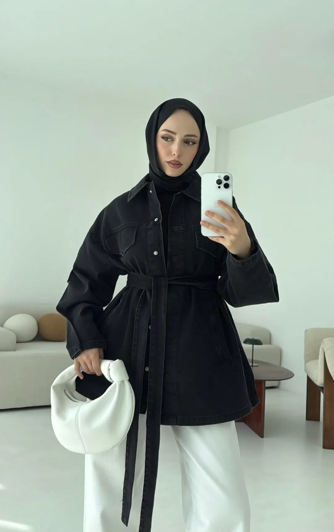 Bağlamalı Denim Ceket Siyah