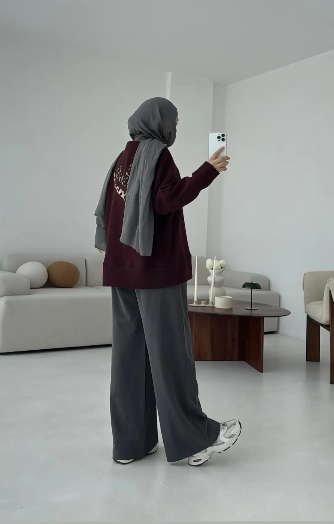 Minimal Baskılı Oversize Sweat Bordo