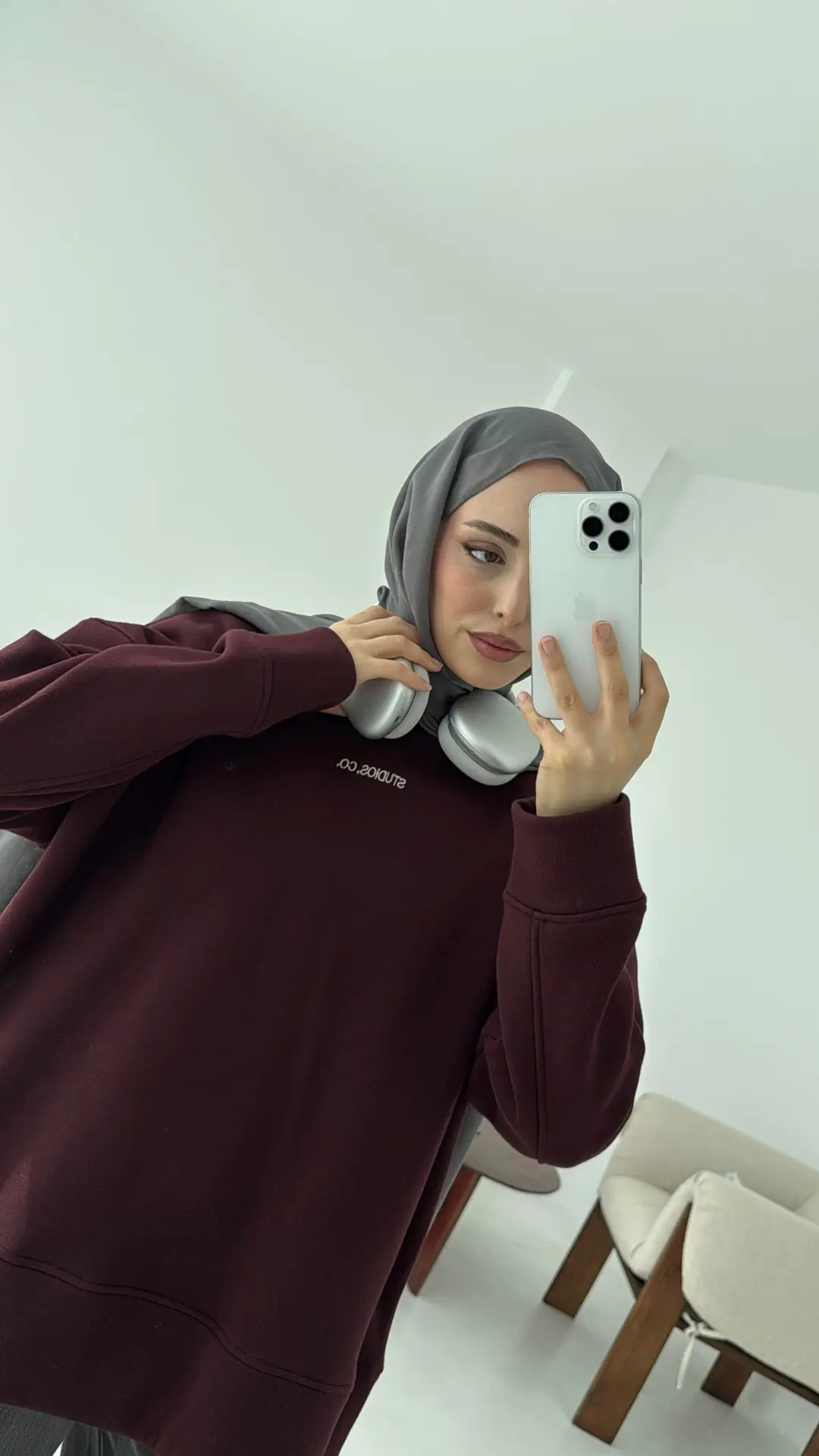 Minimal Baskılı Oversize Sweat Bordo