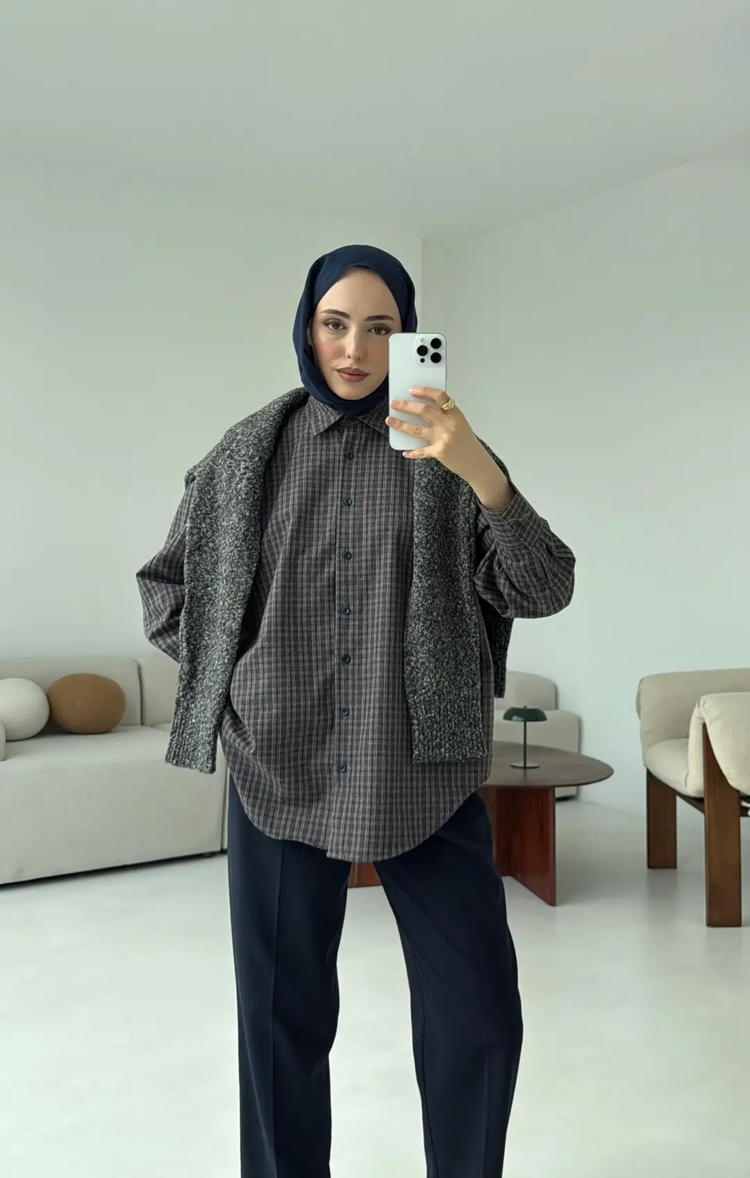 Lacivert Geçişli Ekose Gömlek