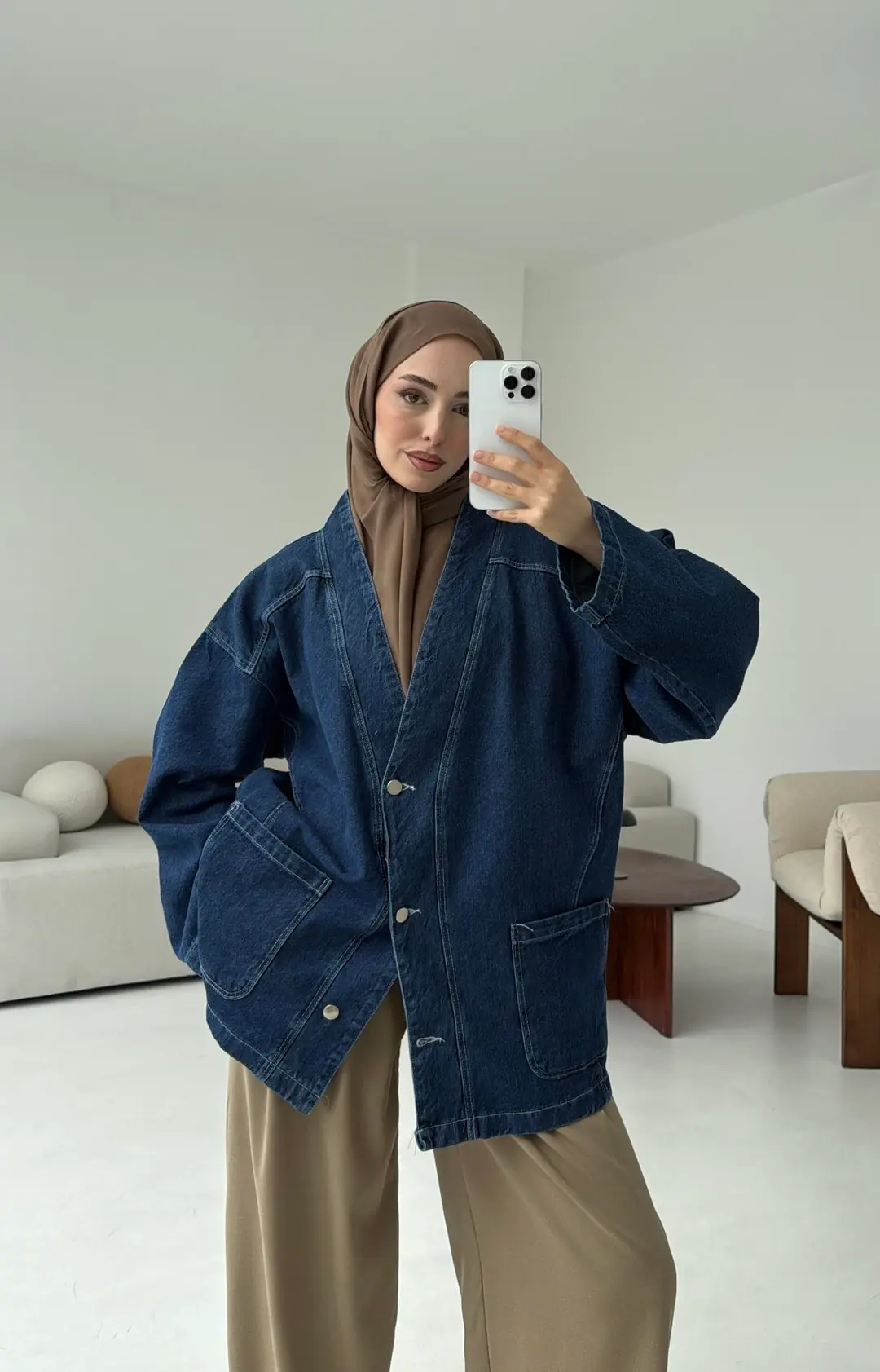 Oversize Wide Denim Ceket Mavi