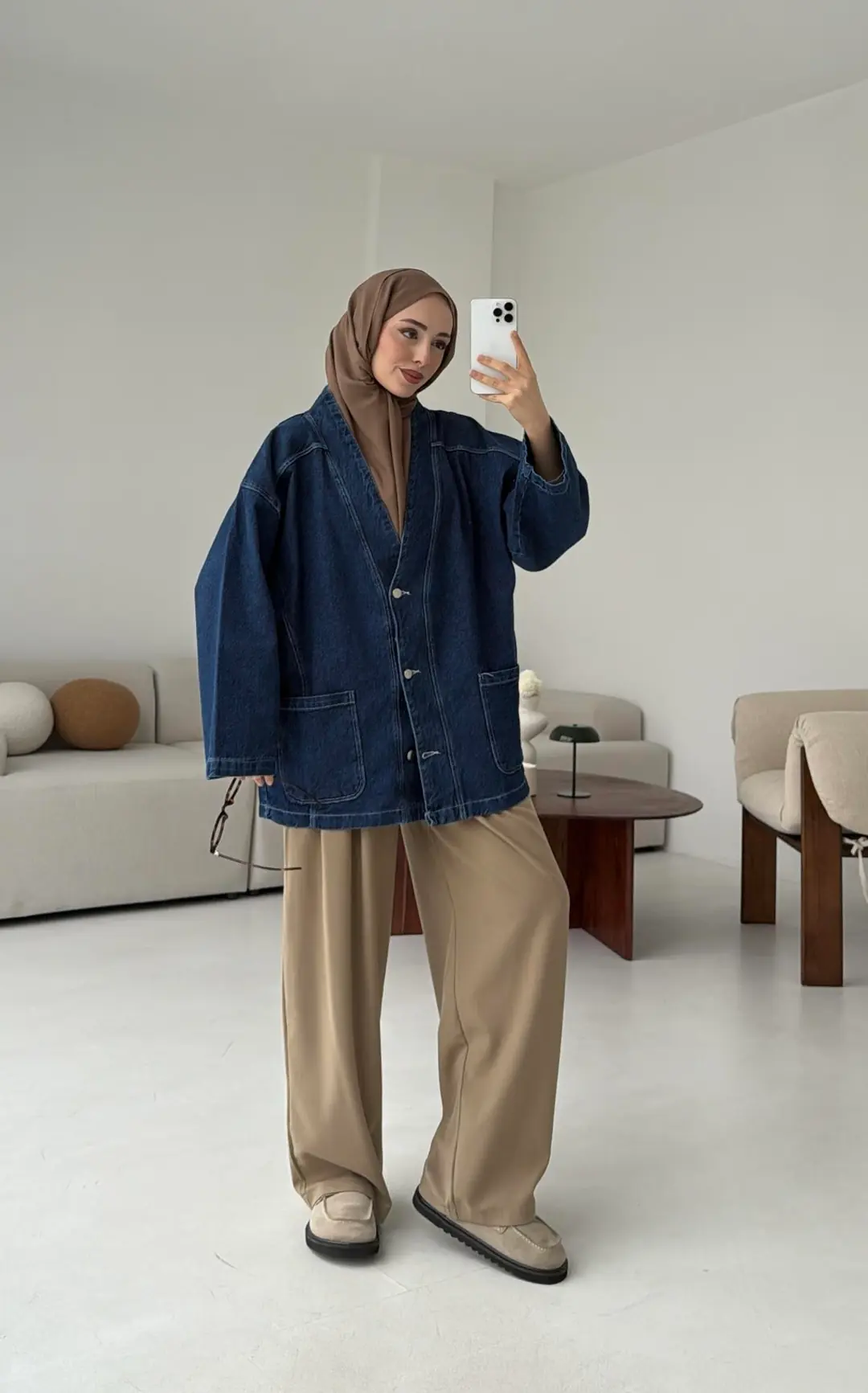 Oversize Wide Denim Ceket Mavi
