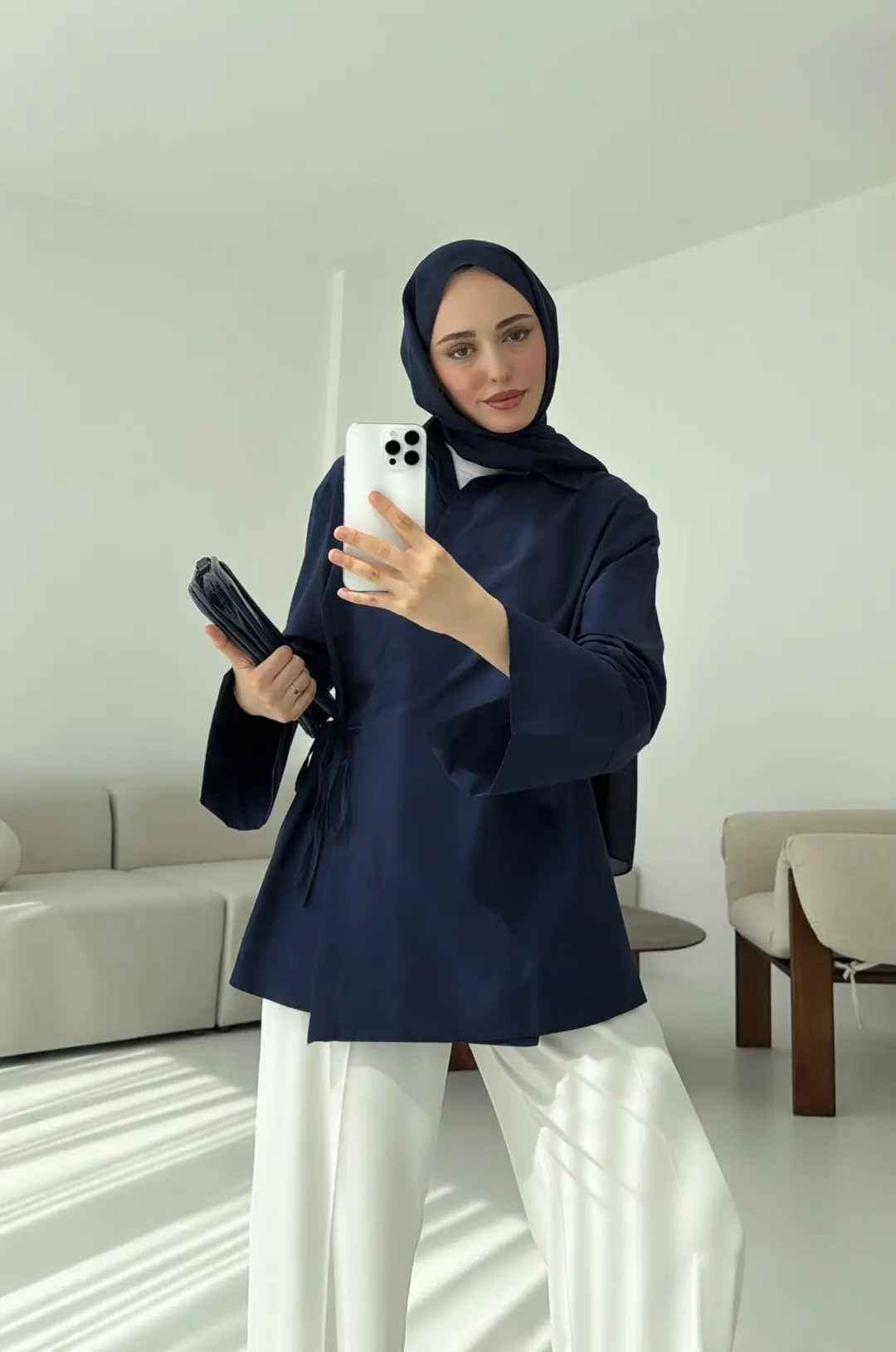 Çapraz Bağlamalı Kol Detay Gömlek Lacivert
