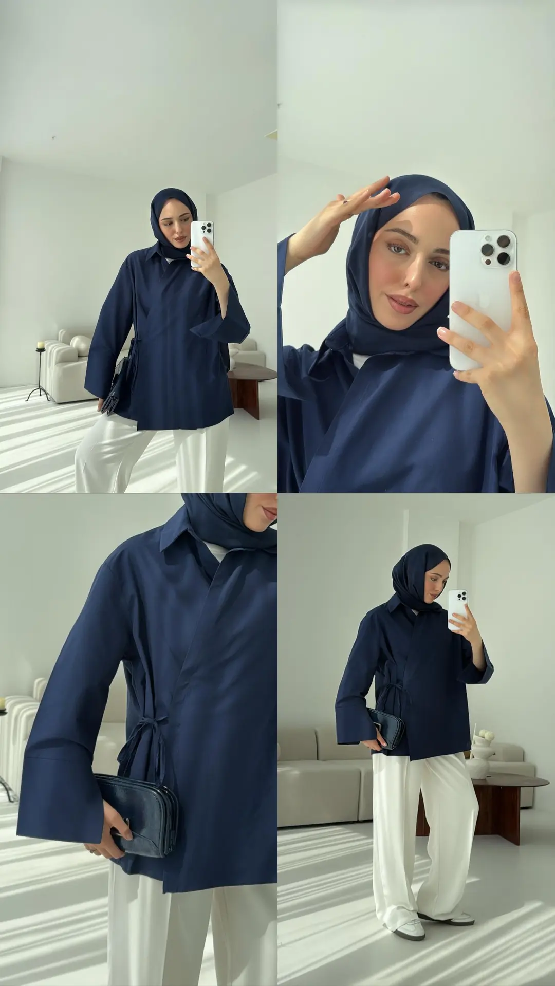 Çapraz Bağlamalı Kol Detay Gömlek Lacivert