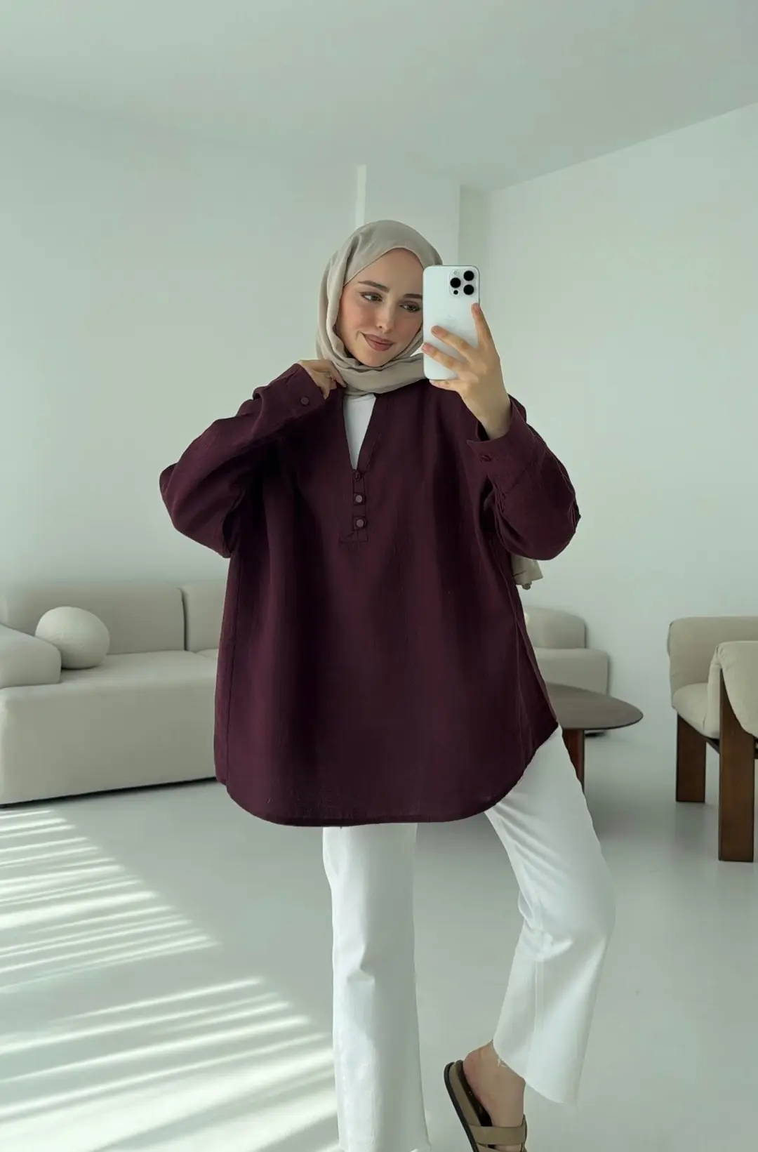 Müslin Düğmeli Gömlek Bordo