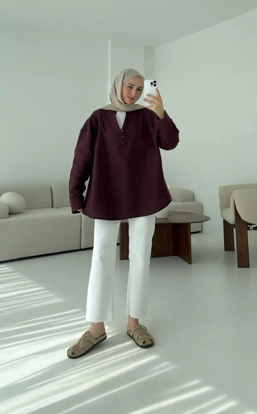Müslin Düğmeli Gömlek Bordo