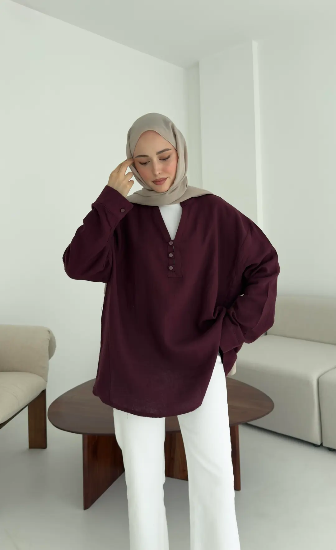 Müslin Düğmeli Gömlek Bordo