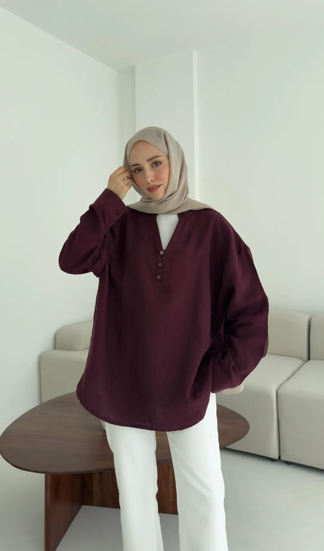 Müslin Düğmeli Gömlek Bordo